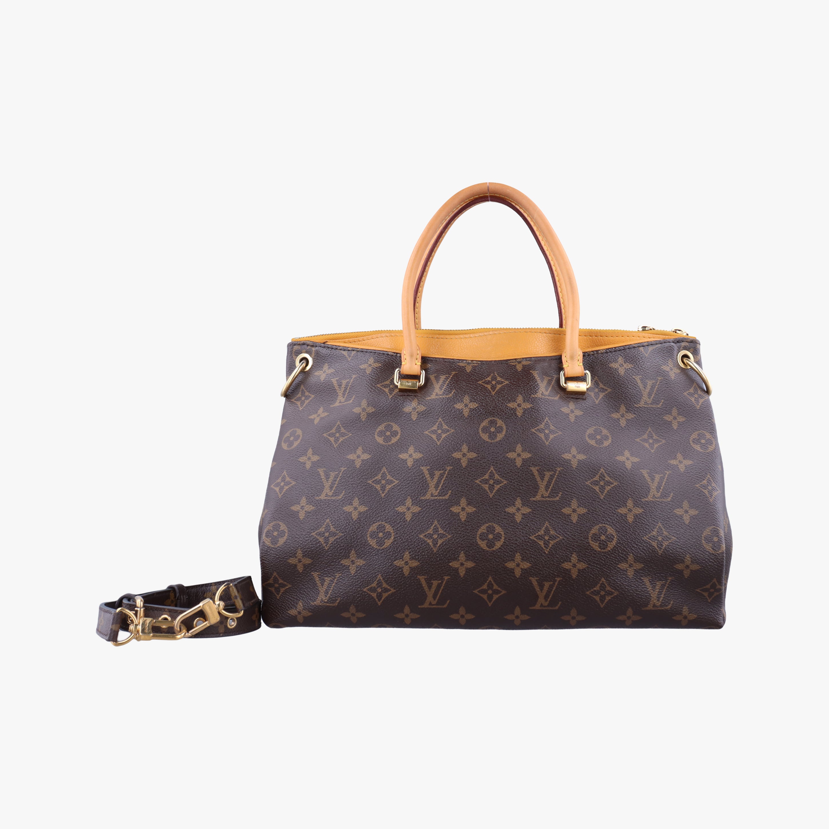 Pre-owned Louis Vuitton PALLAS brown×SAFRAN Monogram Canvas×calf leather M40929 shoulderbag | stylenewstar