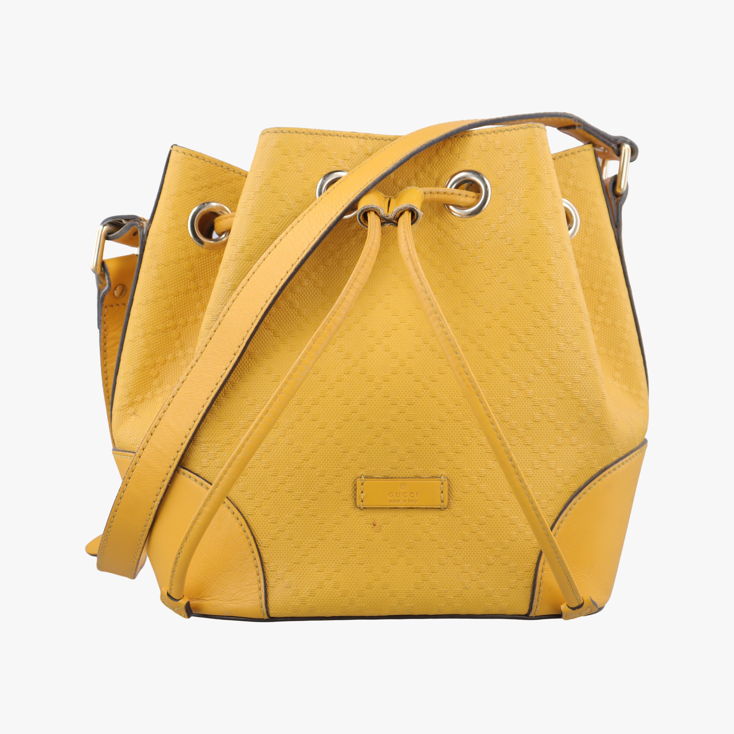 Pre-owned Gucci Bright Diamante Bucket Yellow Leather 354229 shoulderbag | stylenewstar