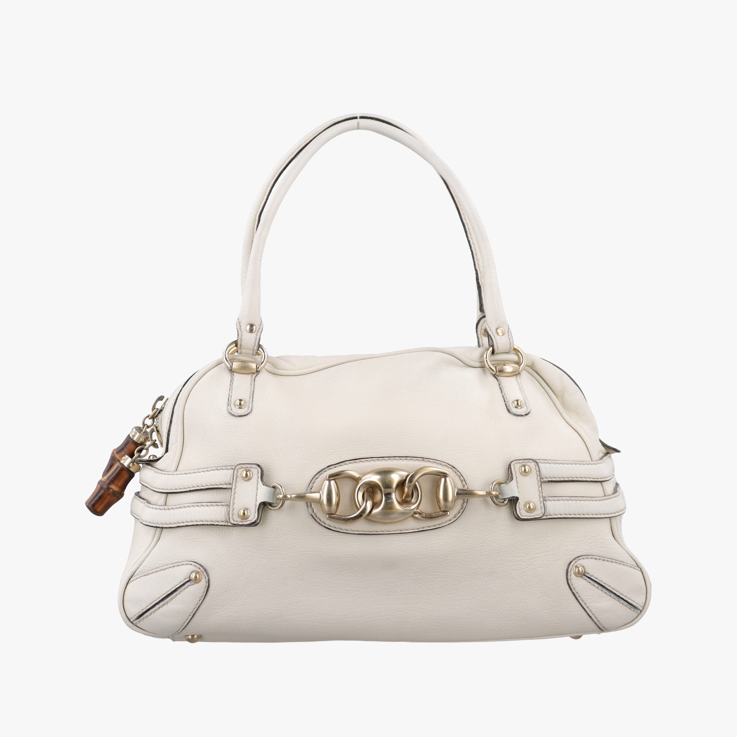 Pre-owned Gucci Horsebit Bamboo Wave Boston White Leather 159398 handbag | stylenewstar