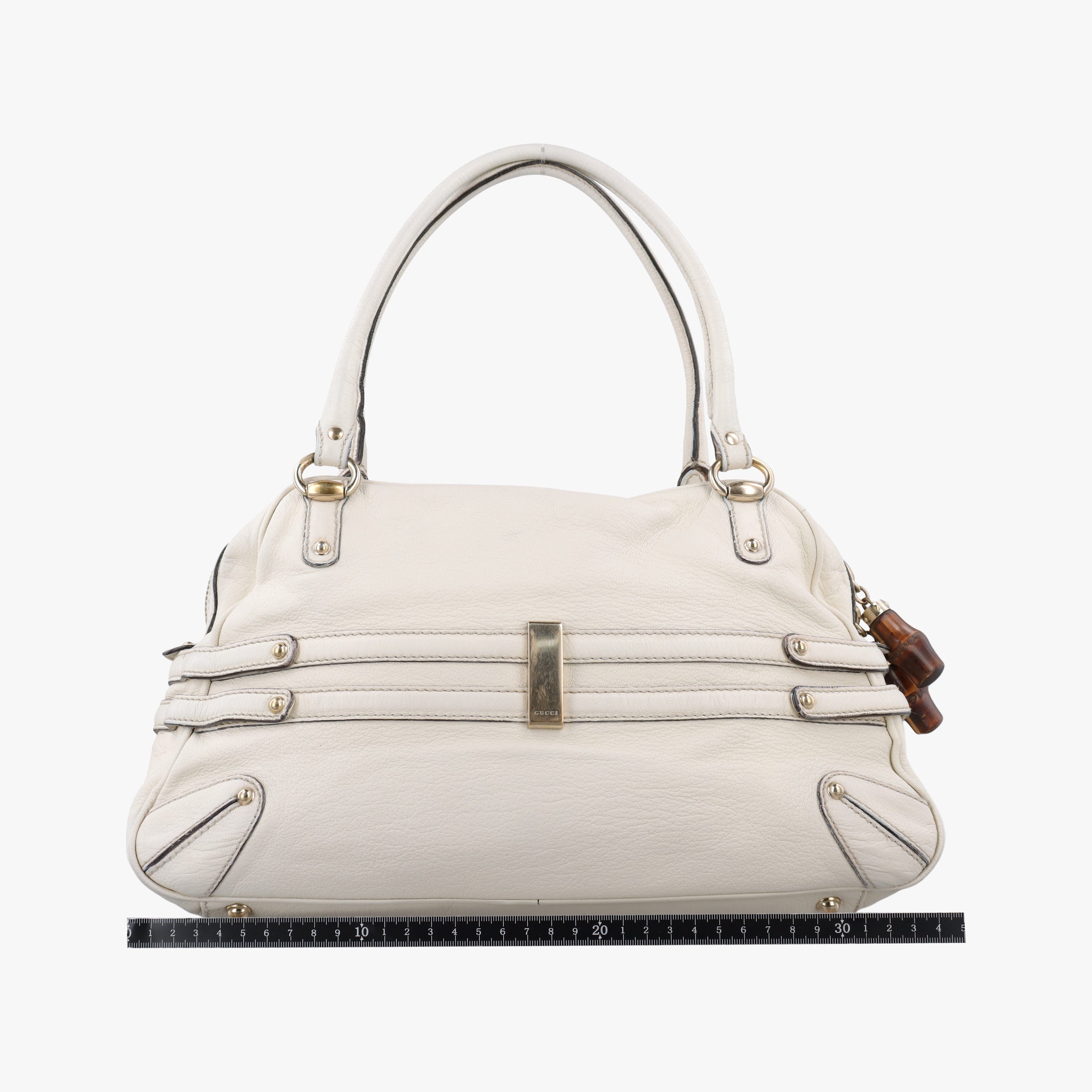 Pre-owned Gucci Horsebit Bamboo Wave Boston White Leather 159398 handbag | stylenewstar