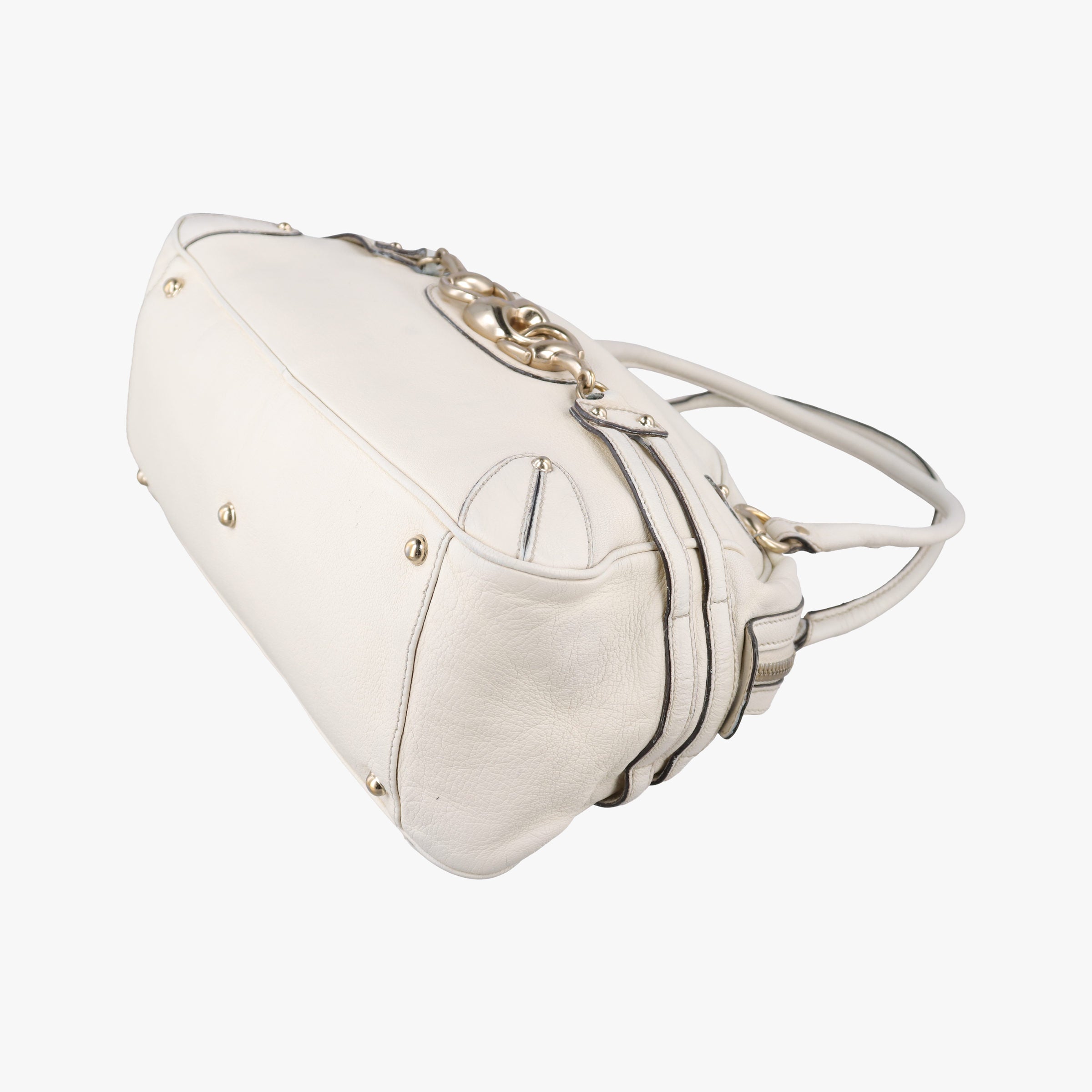 Pre-owned Gucci Horsebit Bamboo Wave Boston White Leather 159398 handbag | stylenewstar
