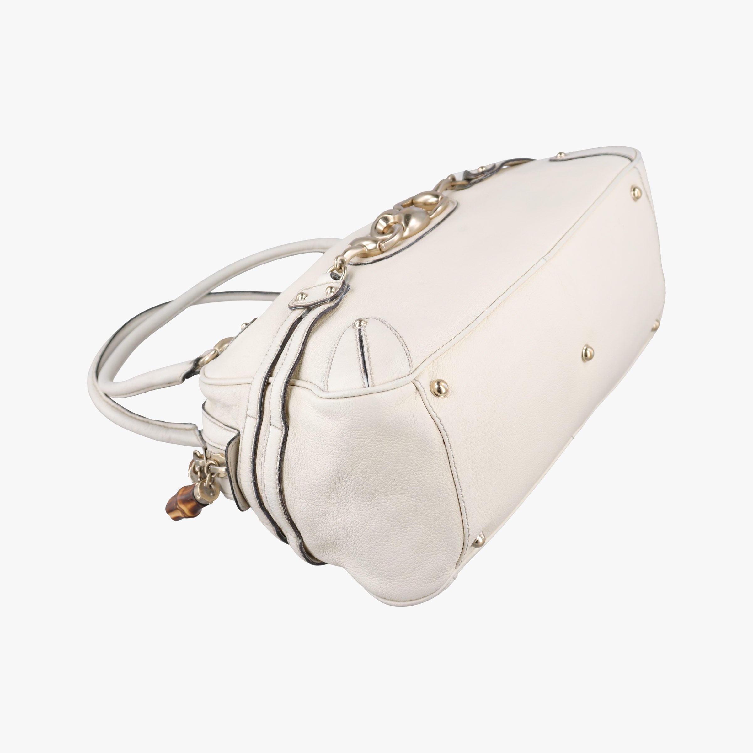 Pre-owned Gucci Horsebit Bamboo Wave Boston White Leather 159398 handbag | stylenewstar