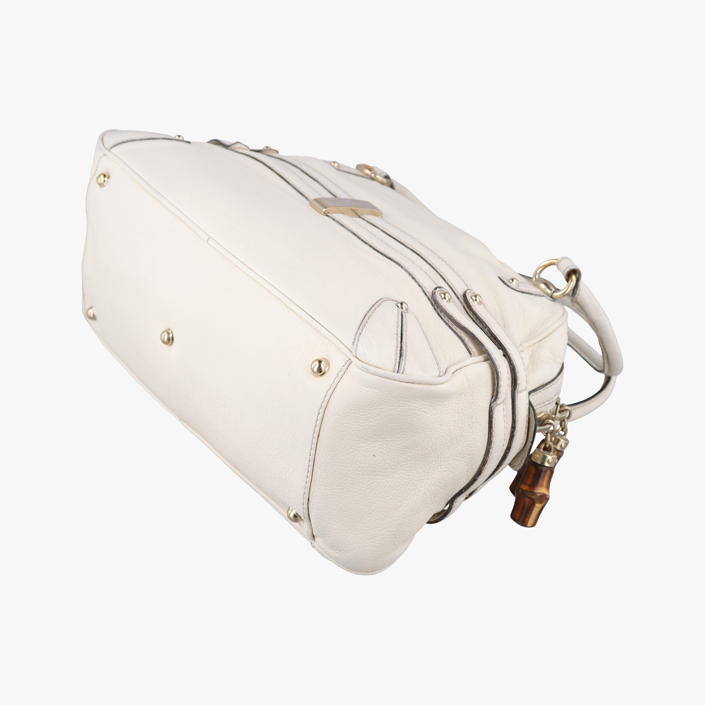 Pre-owned Gucci Horsebit Bamboo Wave Boston White Leather 159398 handbag | stylenewstar