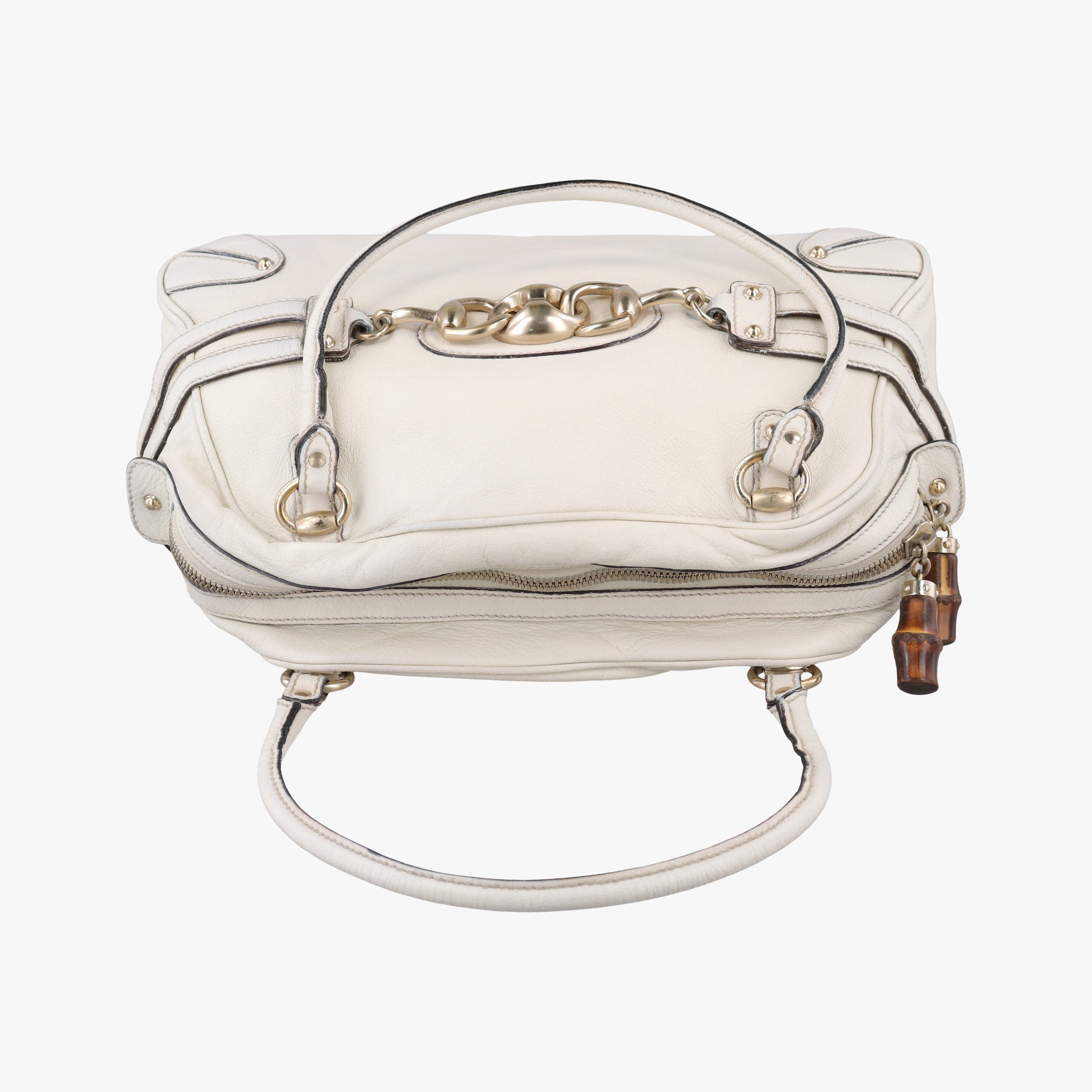 Pre-owned Gucci Horsebit Bamboo Wave Boston White Leather 159398 handbag | stylenewstar