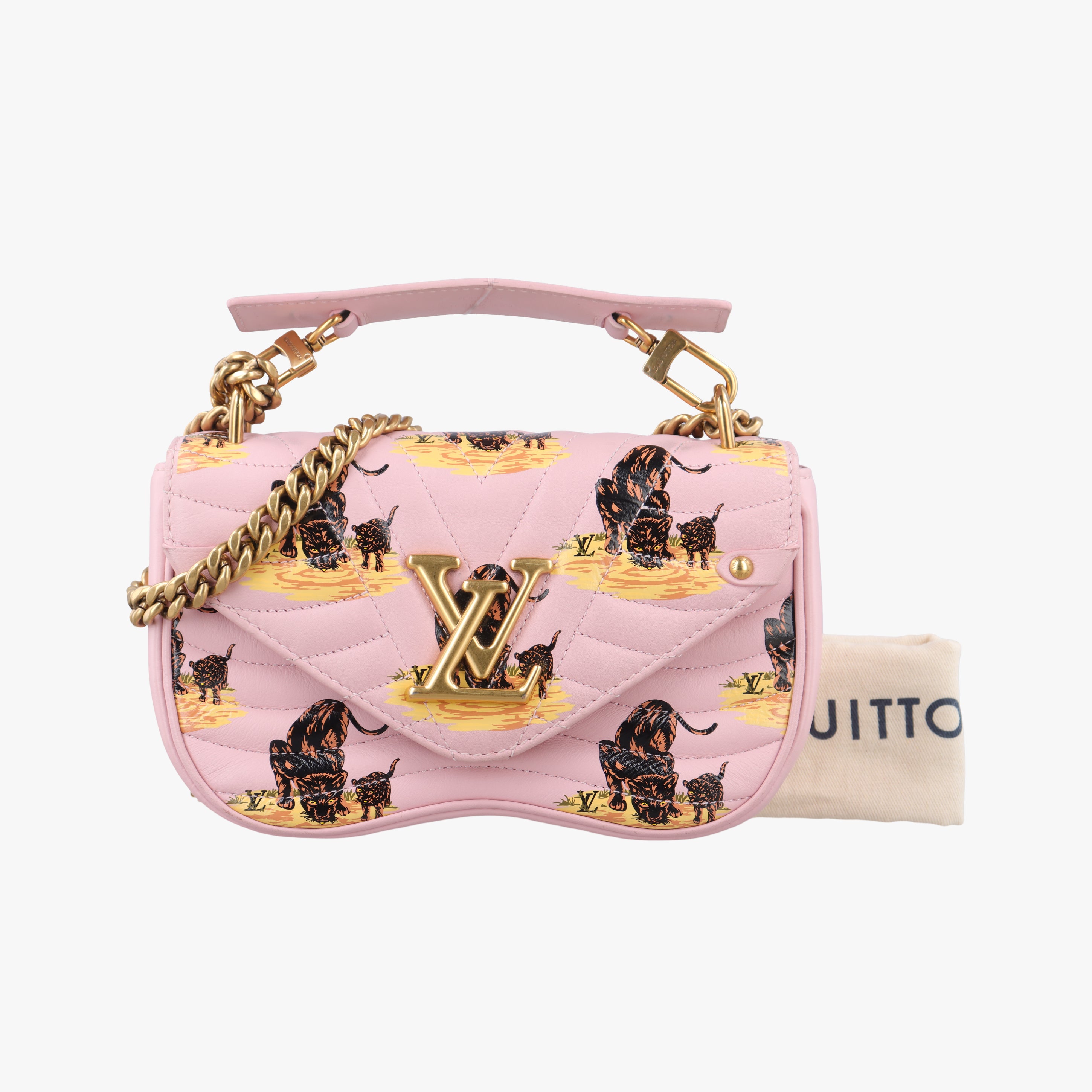 Secondhand Louis Vuitton eopard Print New Wave Chain PM pink×multicolor Leather  shoulderbag | stylenewstar