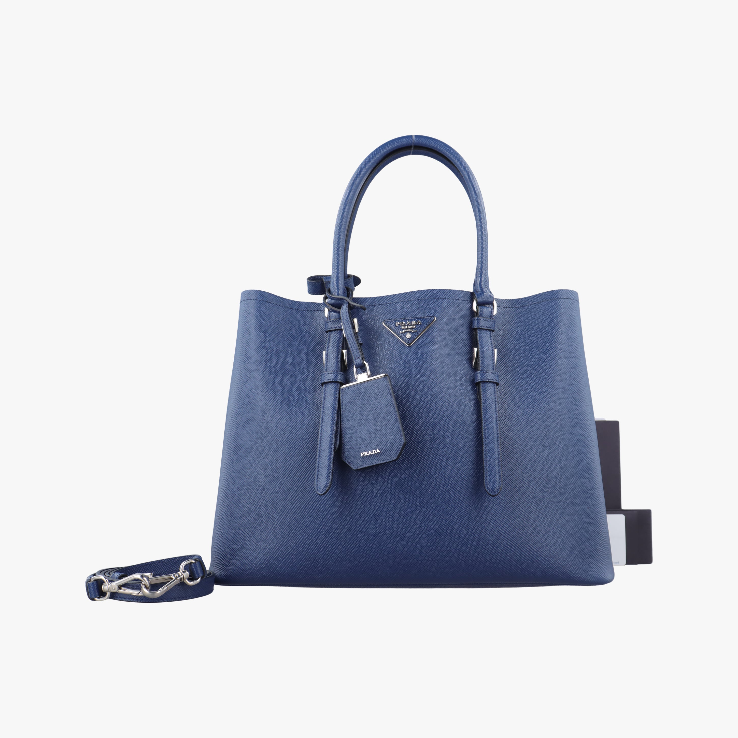Pre-owned Prada double cuir Blue SAFFIANO Leather 1BG820 shoulderbag | stylenewstar