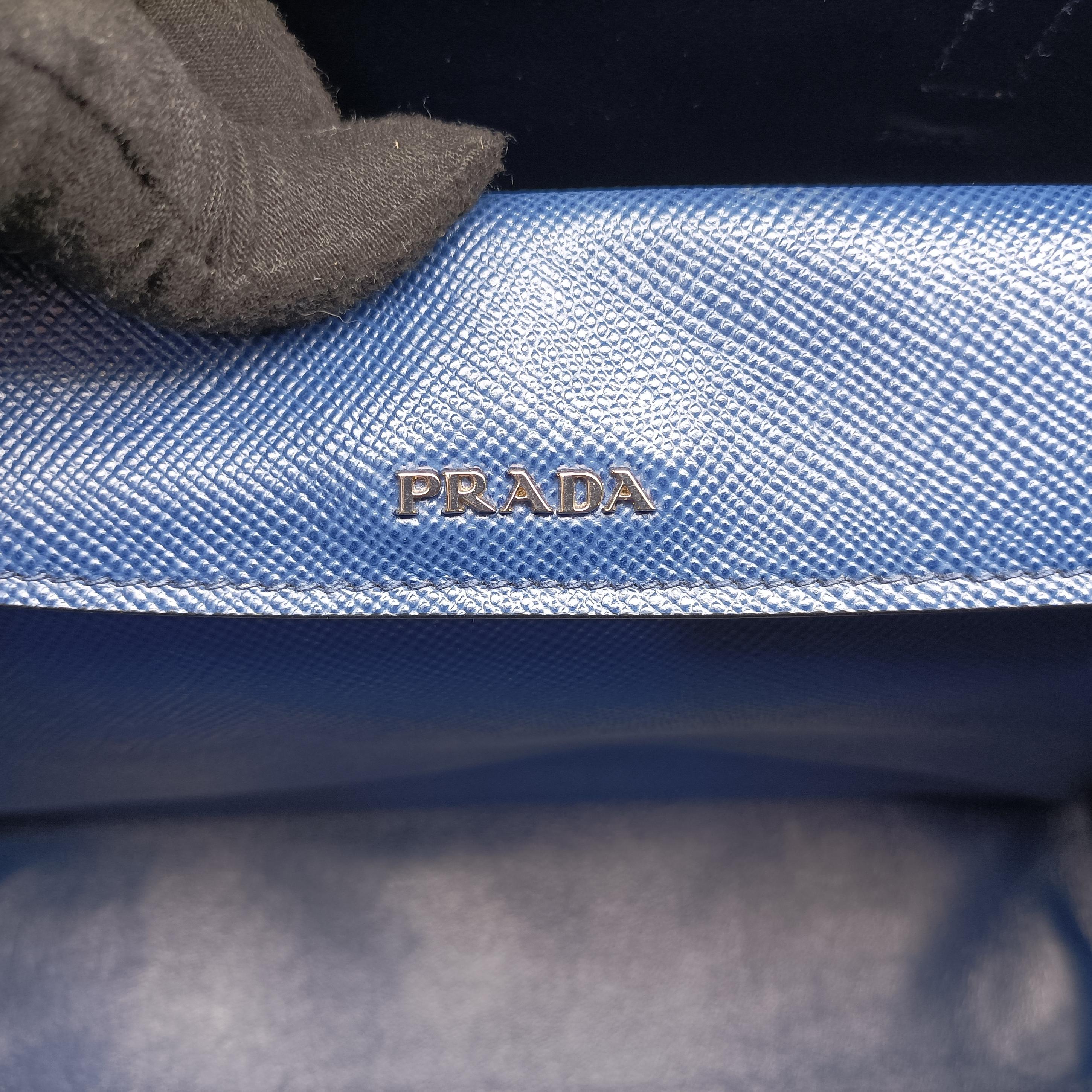 Pre-owned Prada double cuir Blue SAFFIANO Leather 1BG820 shoulderbag | stylenewstar