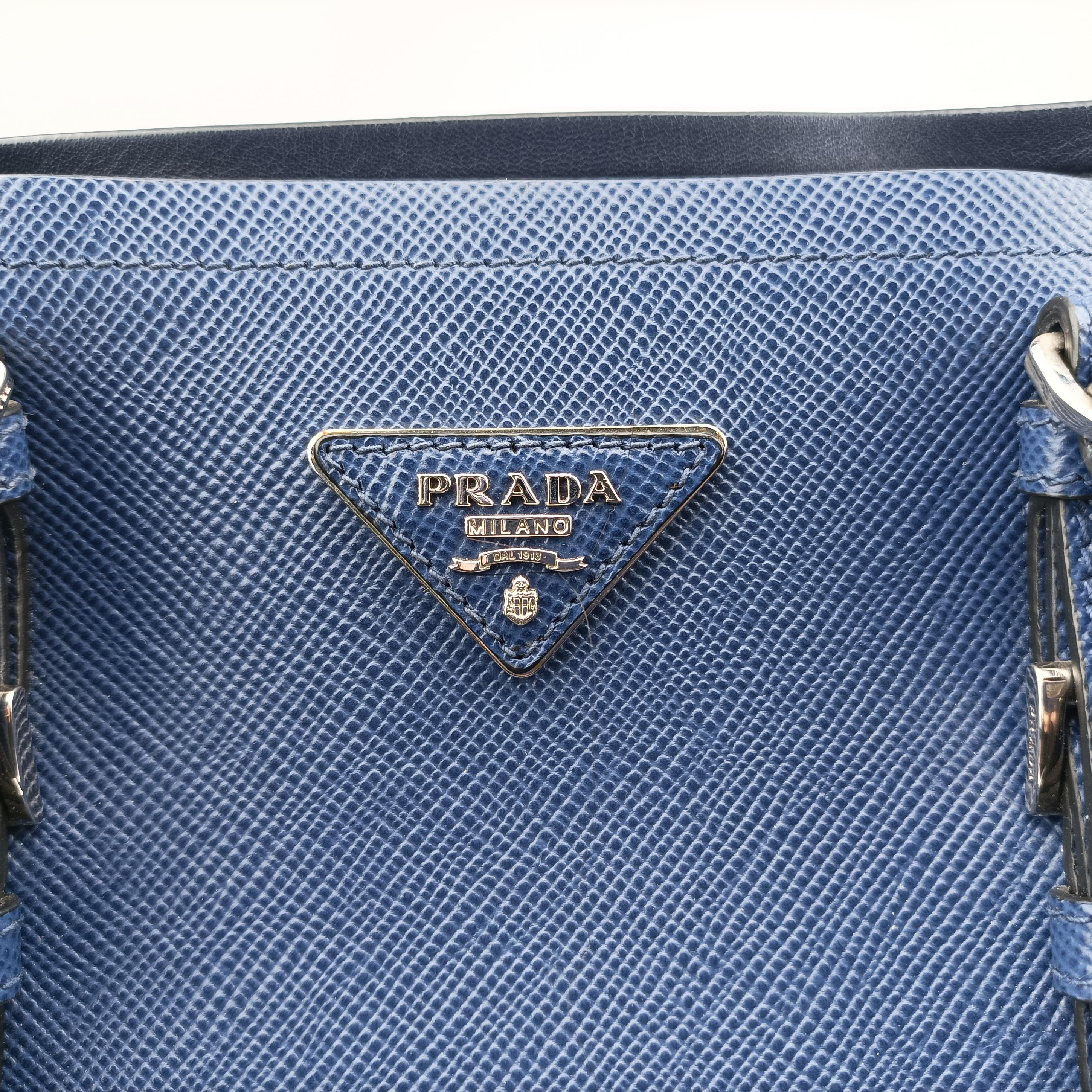 Pre-owned Prada double cuir Blue SAFFIANO Leather 1BG820 shoulderbag | stylenewstar