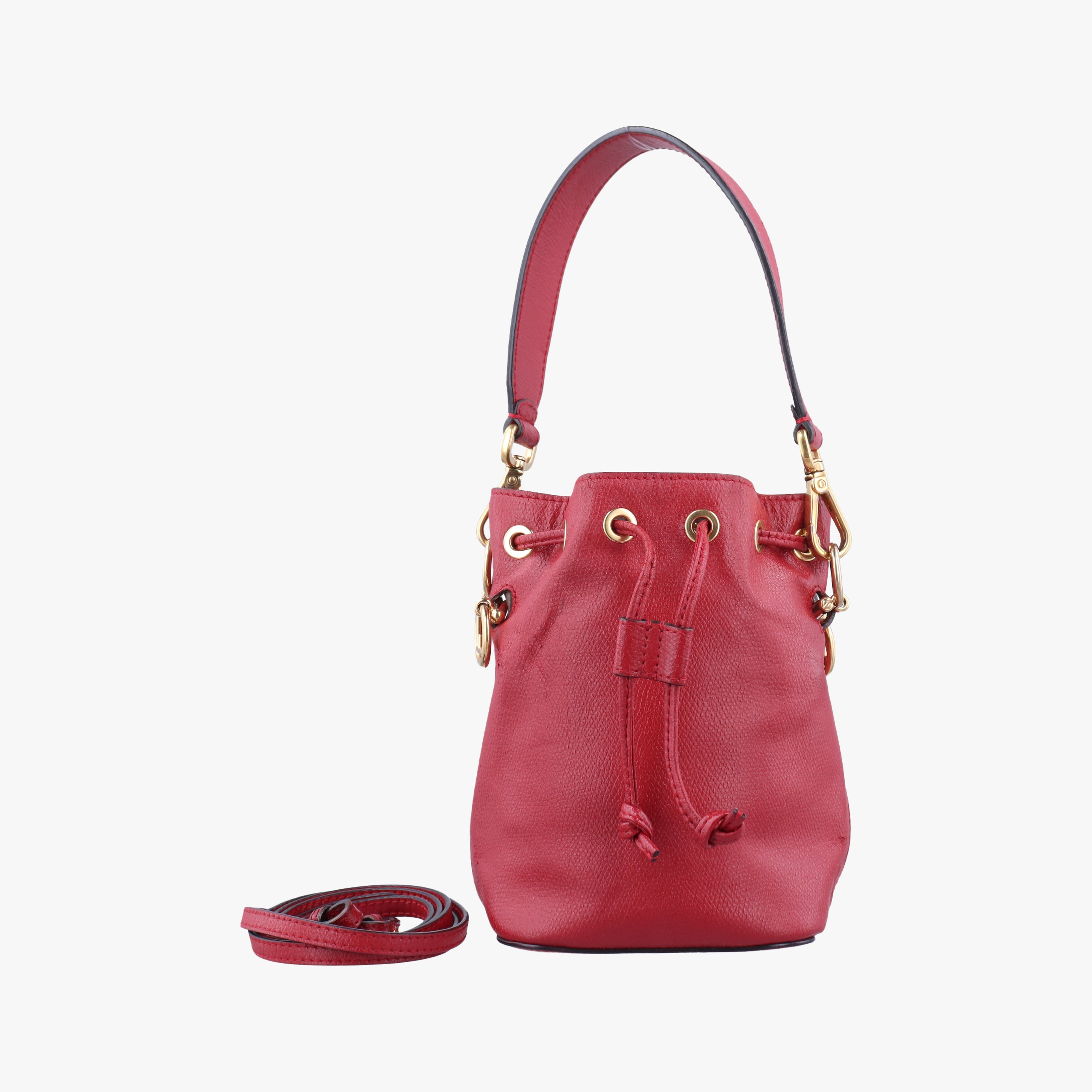 Pre-owned Fendi Mon Tresor Mini Bucket Red Leather 8BS010 shoulderbag | stylenewstar