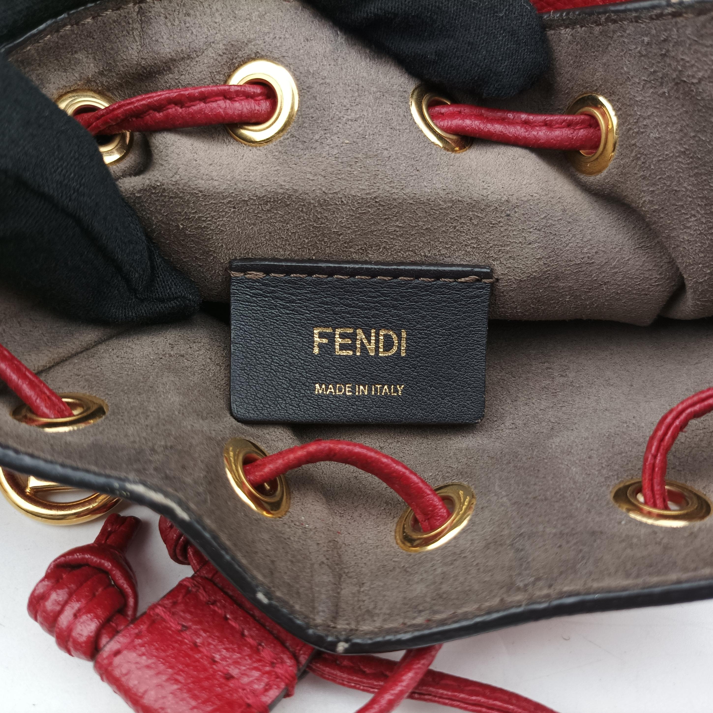 Pre-owned Fendi Mon Tresor Mini Bucket Red Leather 8BS010 shoulderbag | stylenewstar