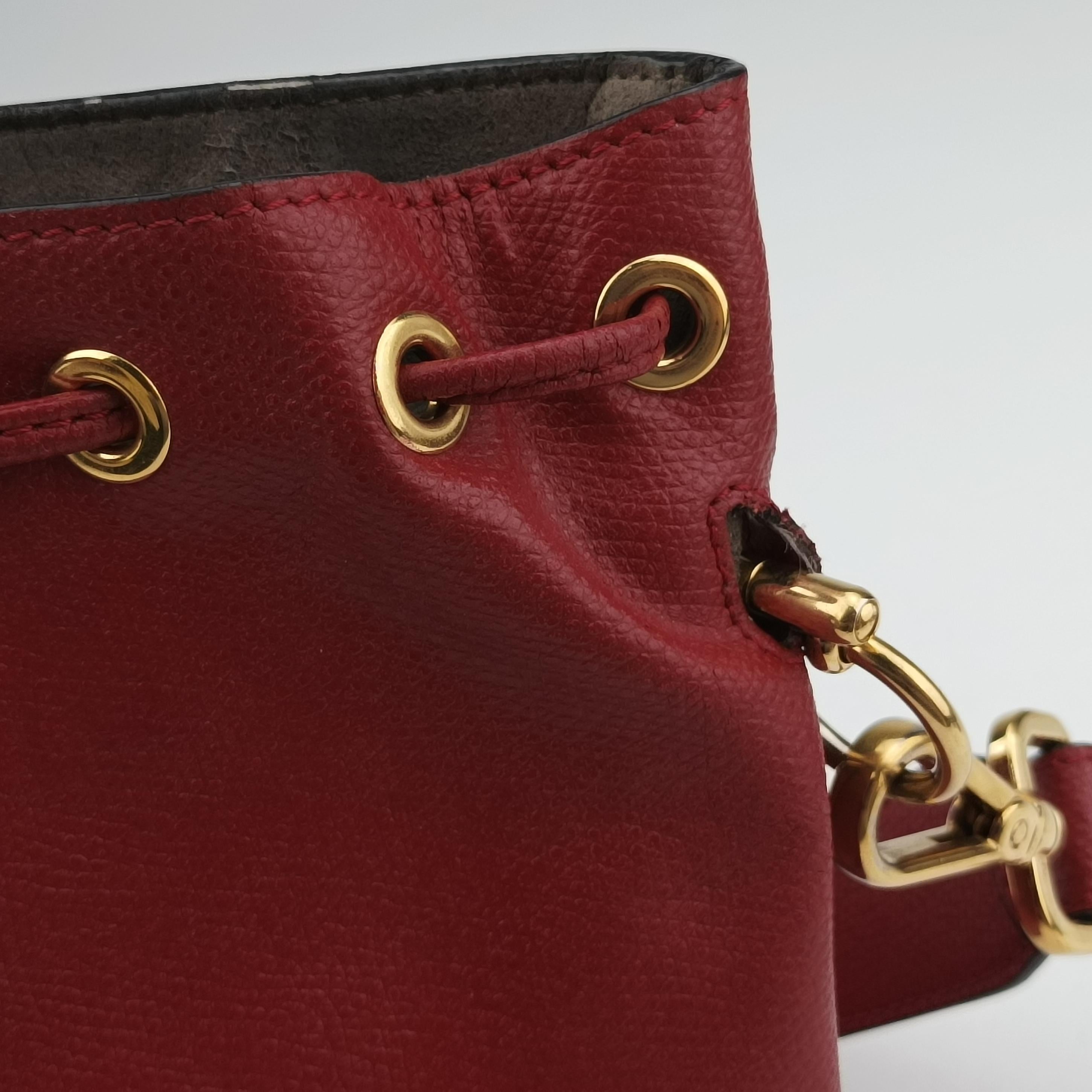 Pre-owned Fendi Mon Tresor Mini Bucket Red Leather 8BS010 shoulderbag | stylenewstar