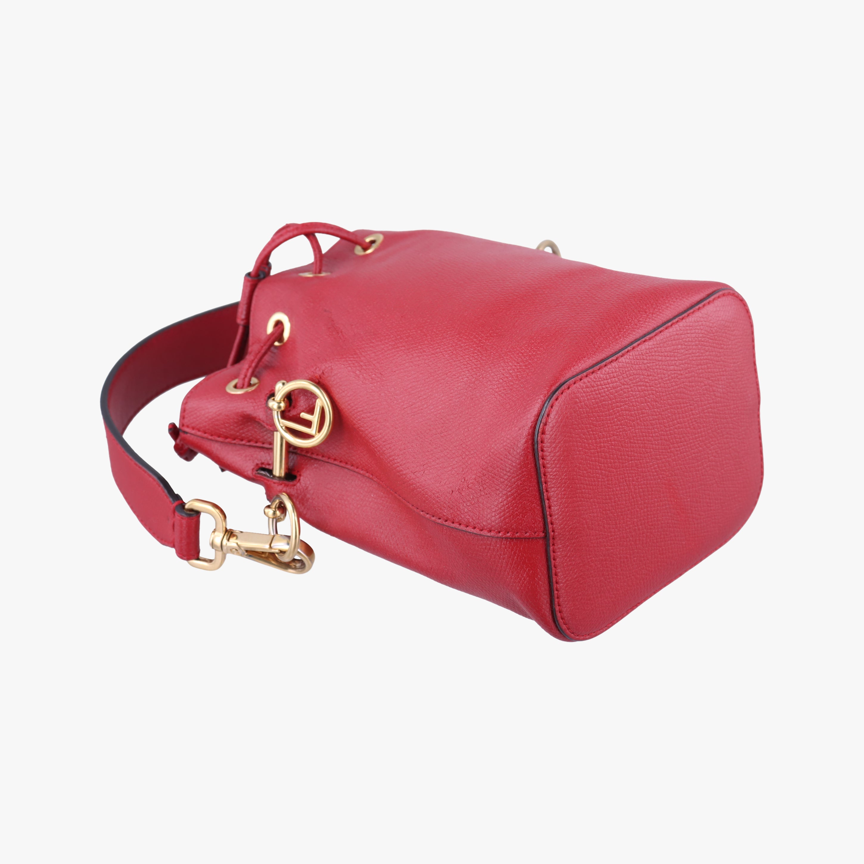 Pre-owned Fendi Mon Tresor Mini Bucket Red Leather 8BS010 shoulderbag | stylenewstar
