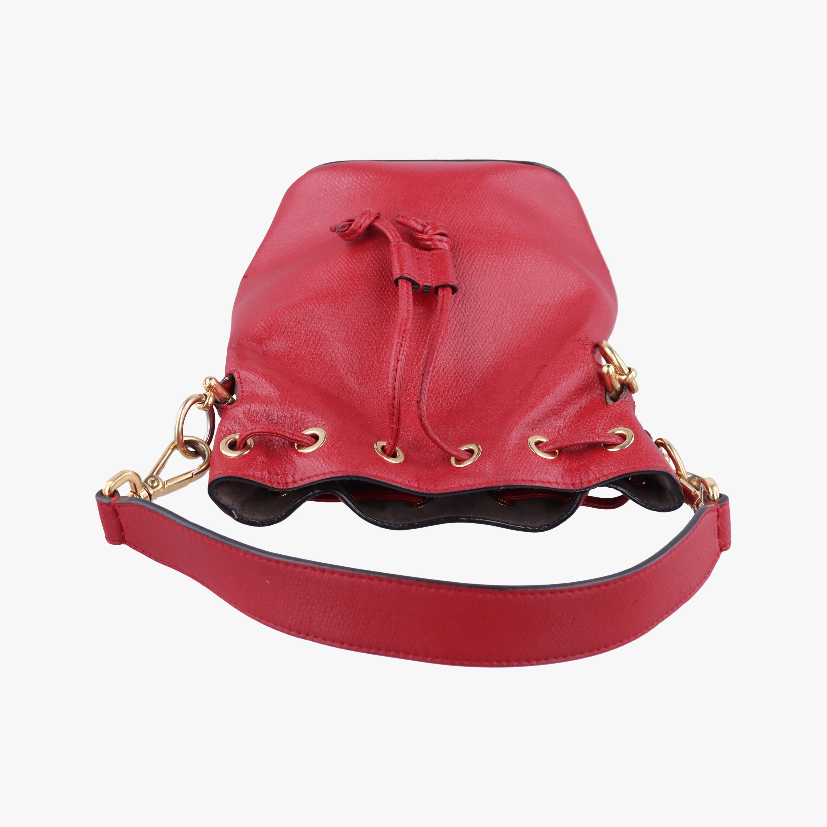 Pre-owned Fendi Mon Tresor Mini Bucket Red Leather 8BS010 shoulderbag | stylenewstar