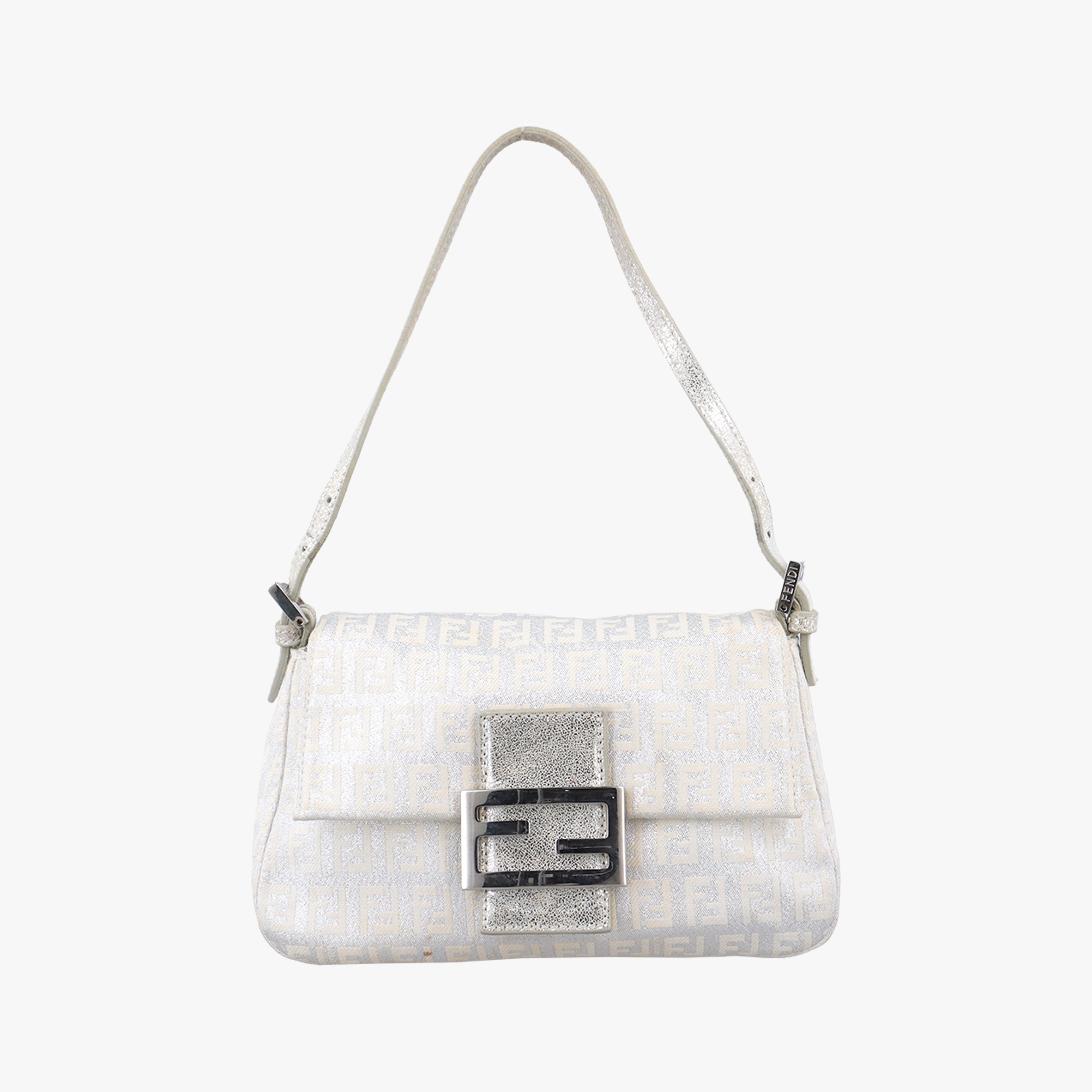 Pre-owned Fendi Baguette Silver canvas 8BR180 shoulderbag | stylenewstar