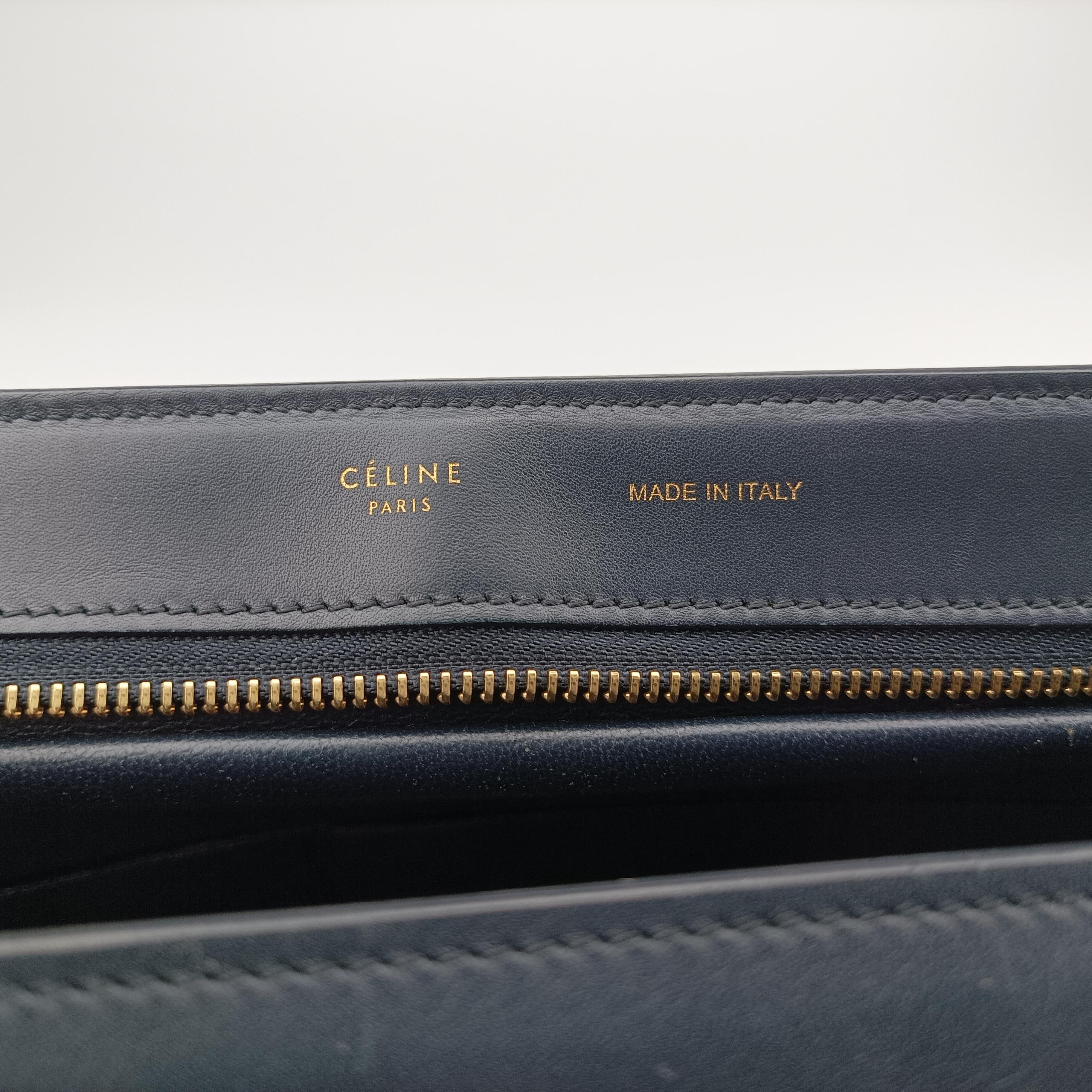 Pre-owned Celine Trapeze Medium Blue×Gray×Black leather  shoulderbag | stylenewstar