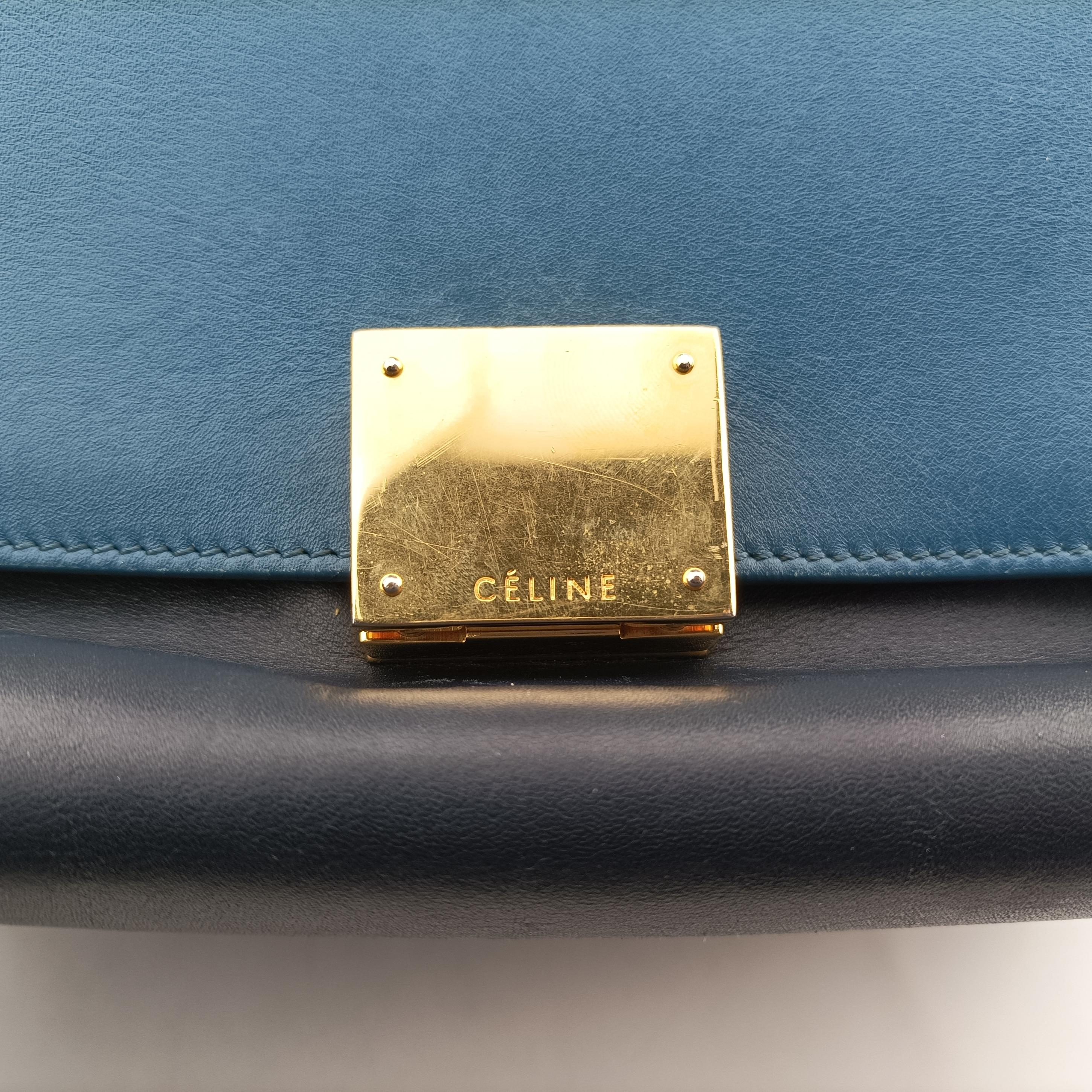 Pre-owned Celine Trapeze Medium Blue×Gray×Black leather  shoulderbag | stylenewstar
