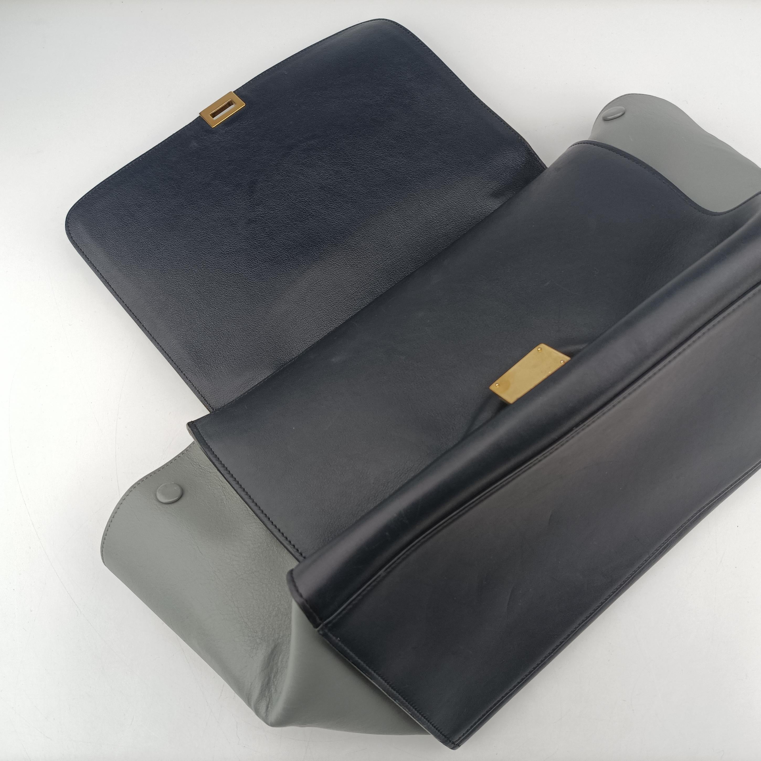 Pre-owned Celine Trapeze Medium Blue×Gray×Black leather  shoulderbag | stylenewstar