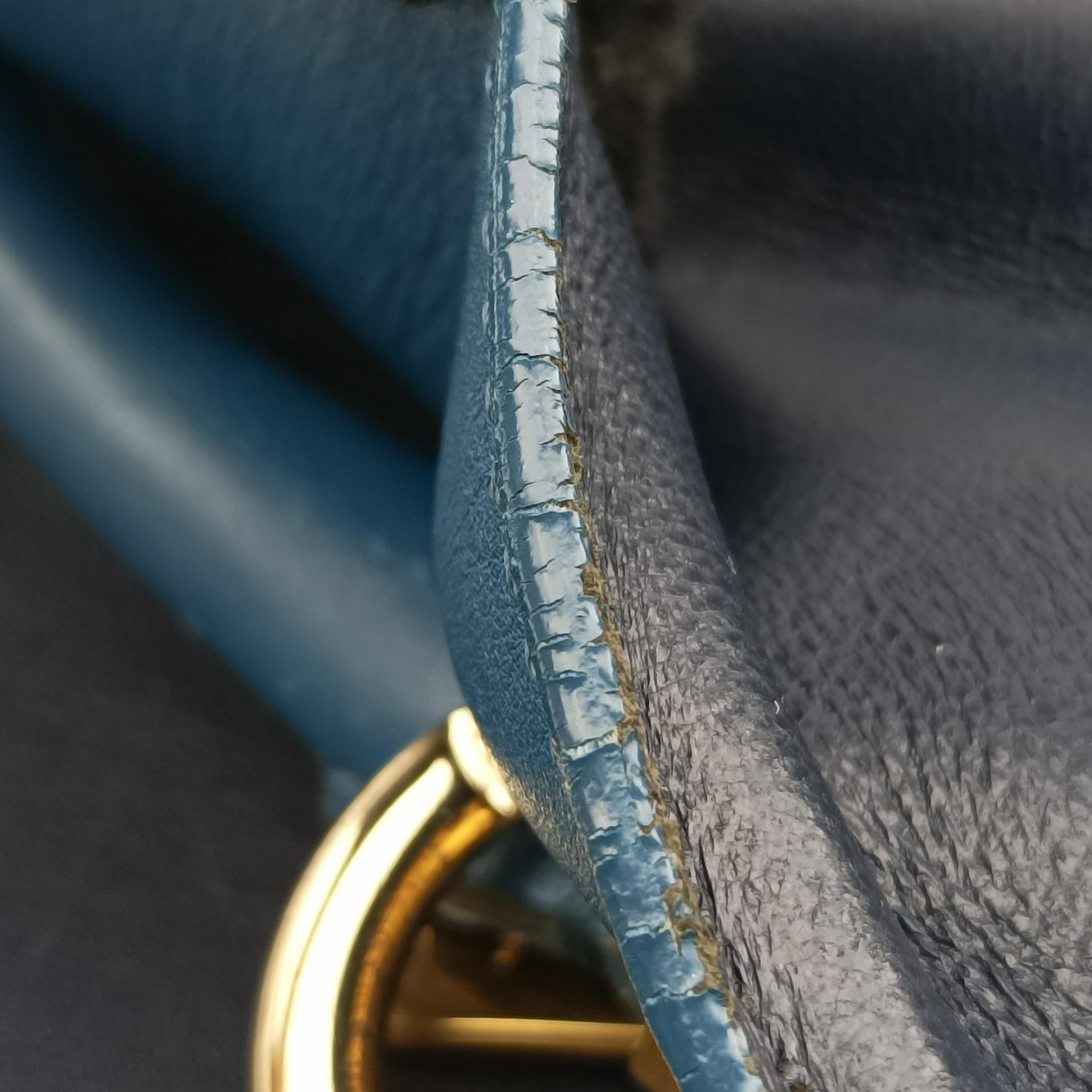 Pre-owned Celine Trapeze Medium Blue×Gray×Black leather  shoulderbag | stylenewstar