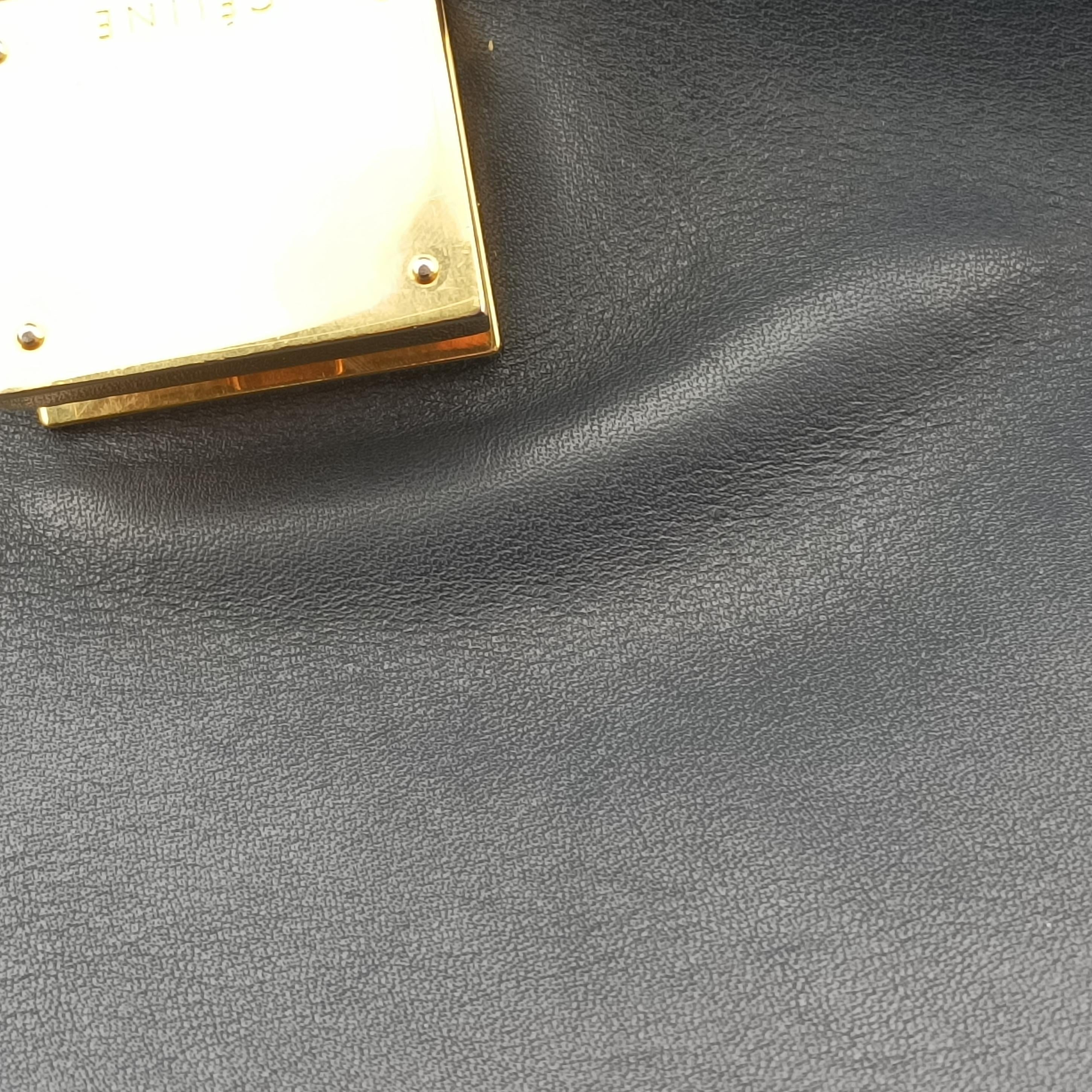 Pre-owned Celine Trapeze Medium Blue×Gray×Black leather  shoulderbag | stylenewstar
