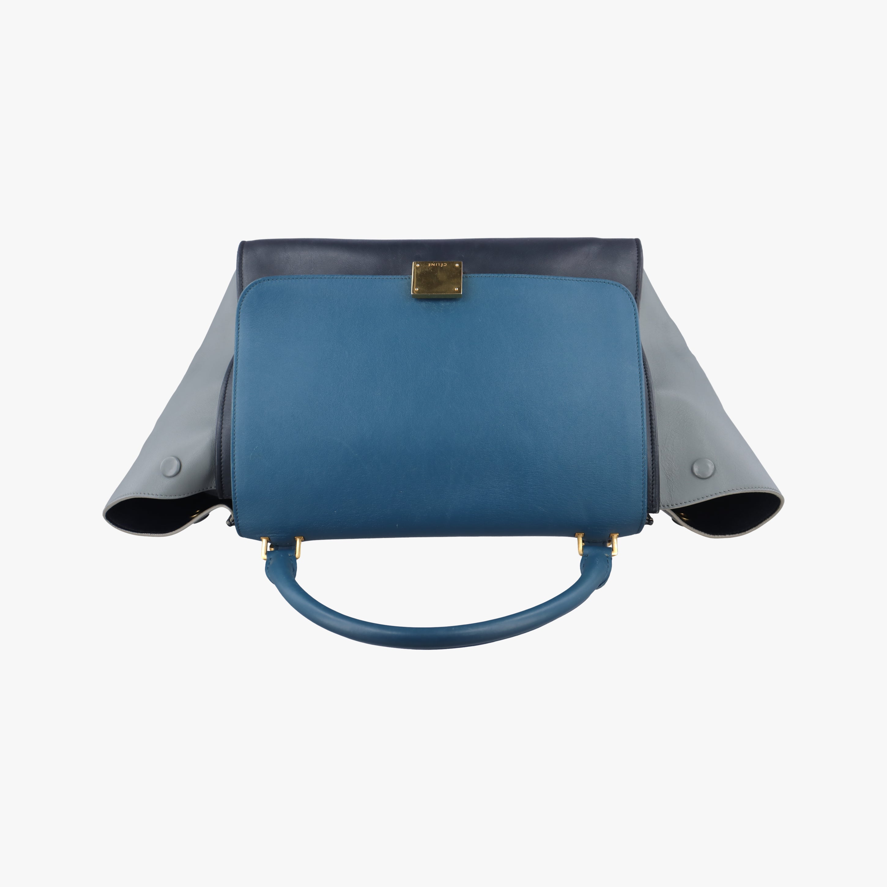 Pre-owned Celine Trapeze Medium Blue×Gray×Black leather  shoulderbag | stylenewstar