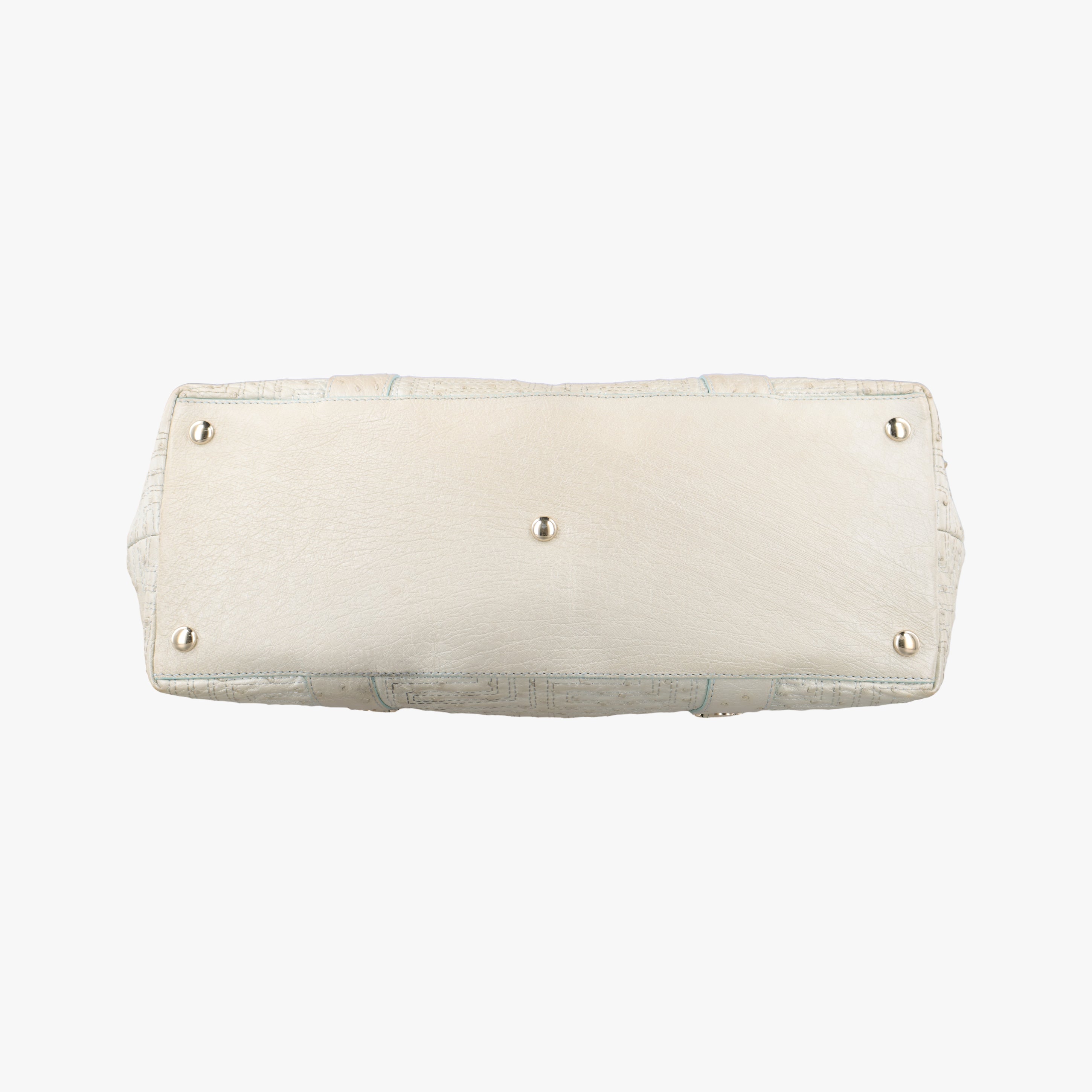 Pre-owned VERSACE Snap Out Of It Tote White ostrich skin  handbag | stylenewstar