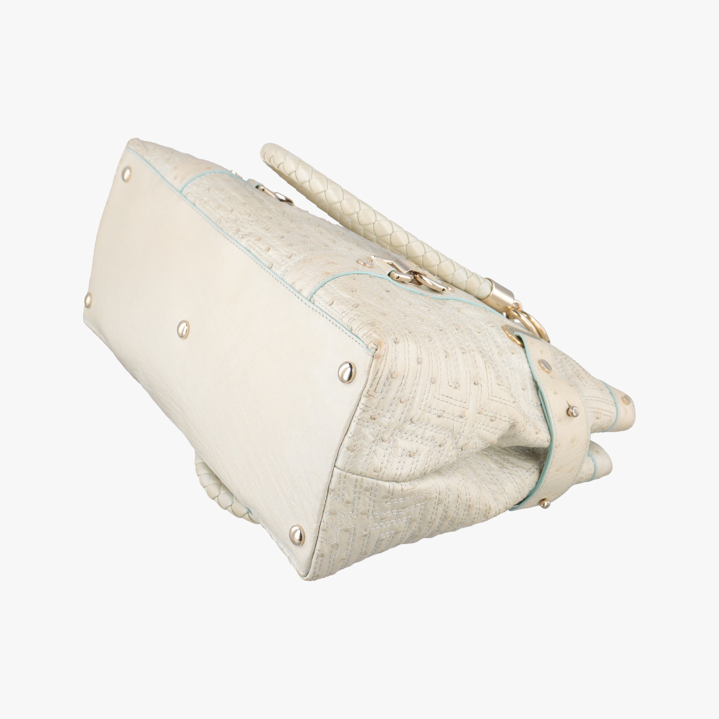 Pre-owned VERSACE Snap Out Of It Tote White ostrich skin  handbag | stylenewstar