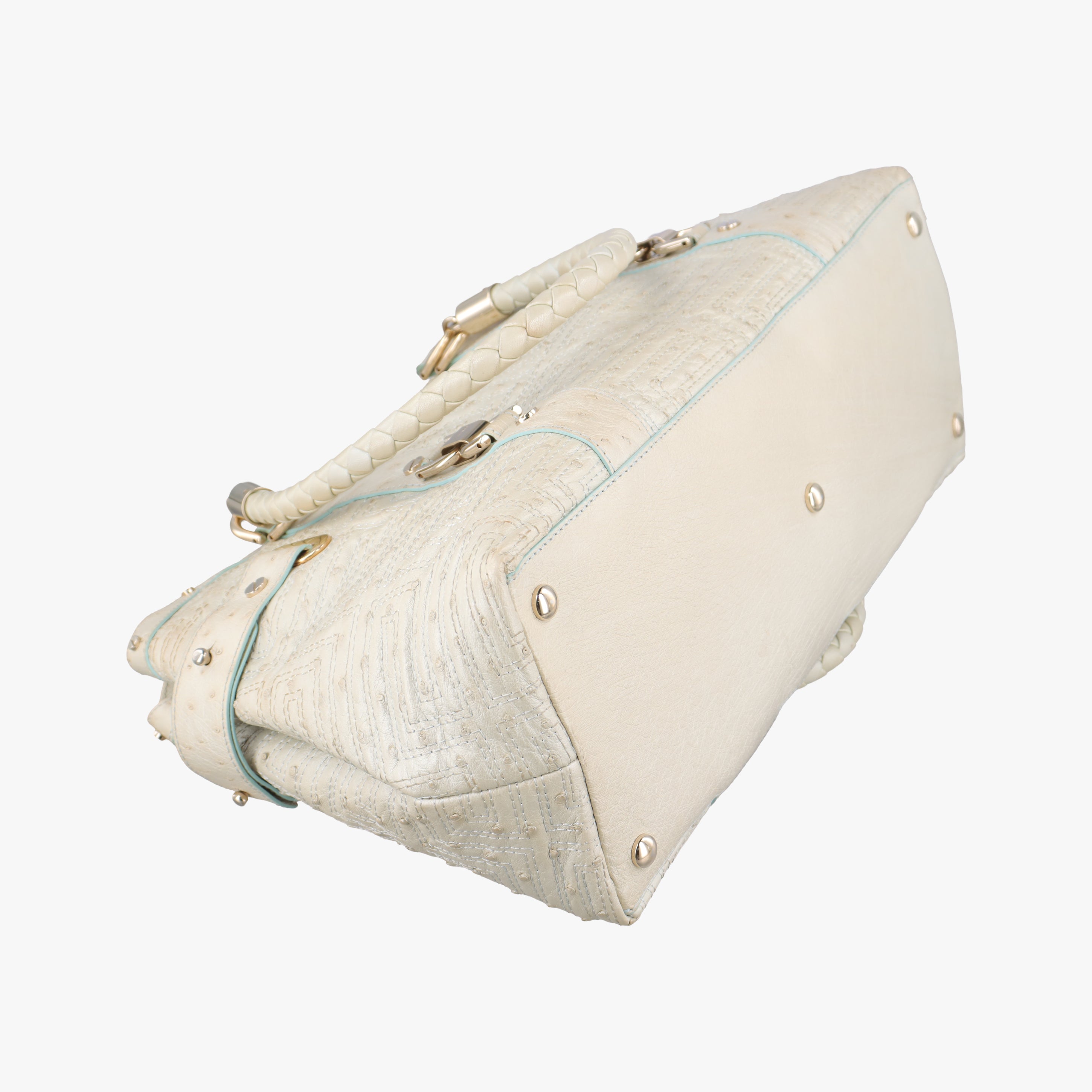 Pre-owned VERSACE Snap Out Of It Tote White ostrich skin  handbag | stylenewstar