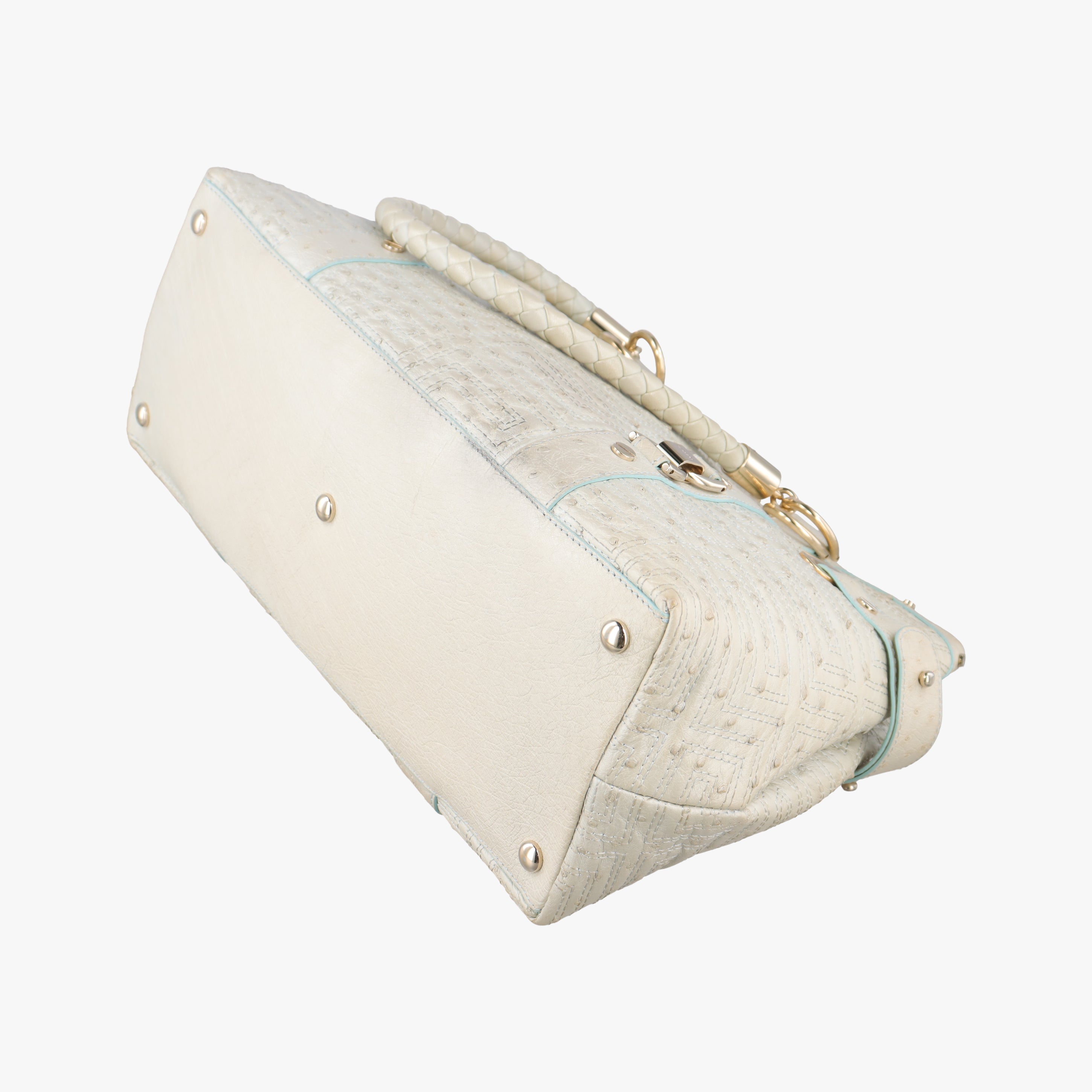 Pre-owned VERSACE Snap Out Of It Tote White ostrich skin  handbag | stylenewstar