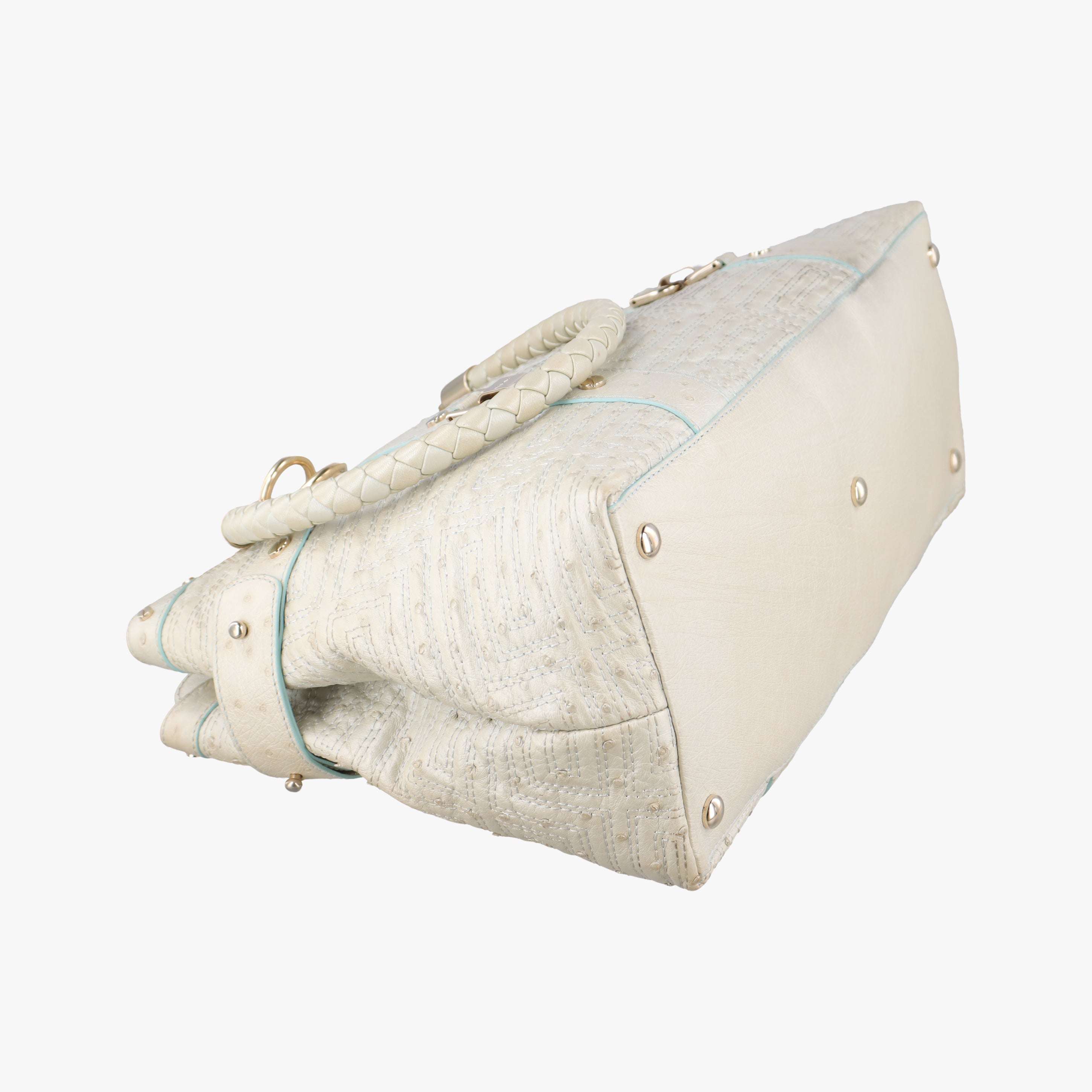 Pre-owned VERSACE Snap Out Of It Tote White ostrich skin  handbag | stylenewstar