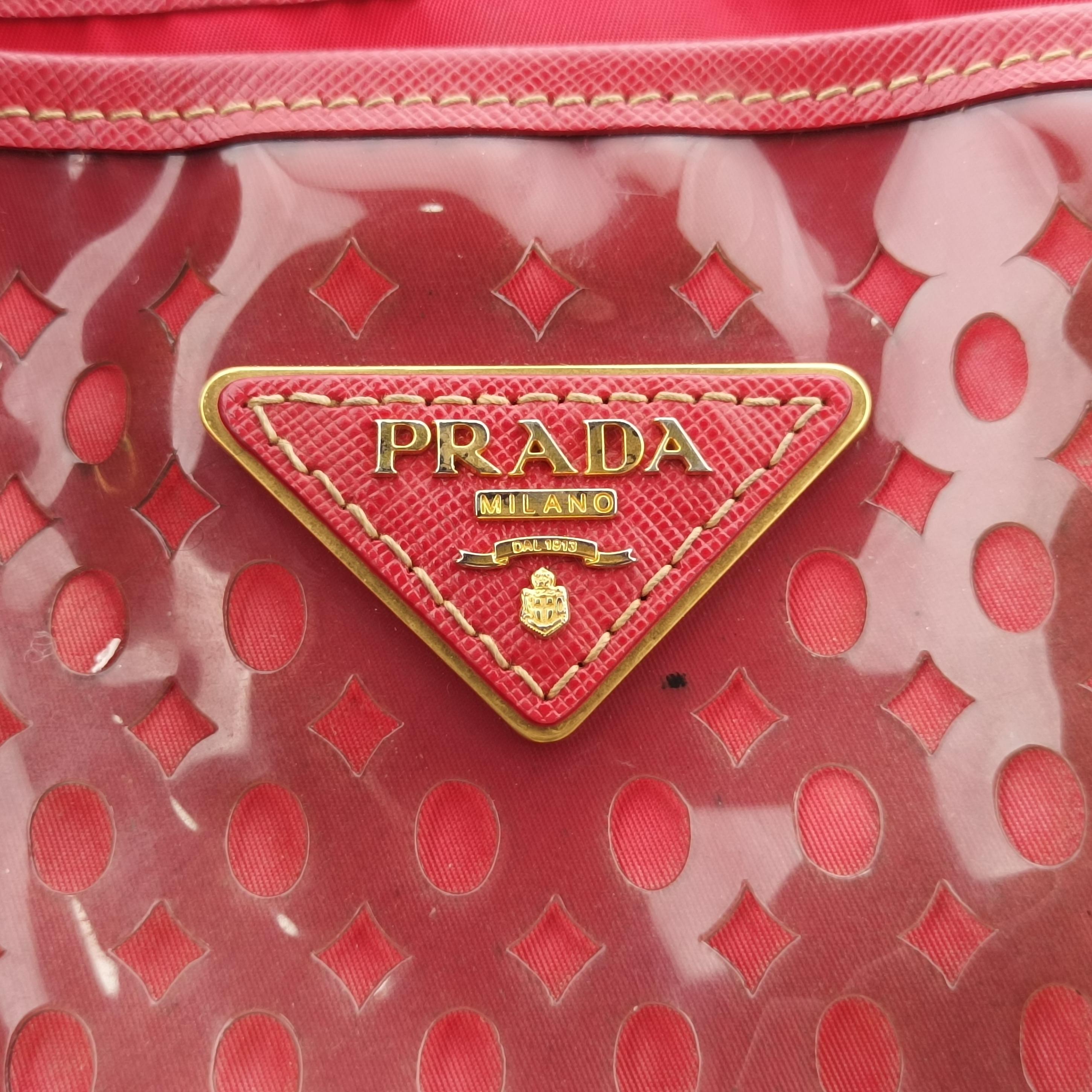 Pre-owned Prada Perforated Tote Red PVC  shoulderbag | stylenewstar