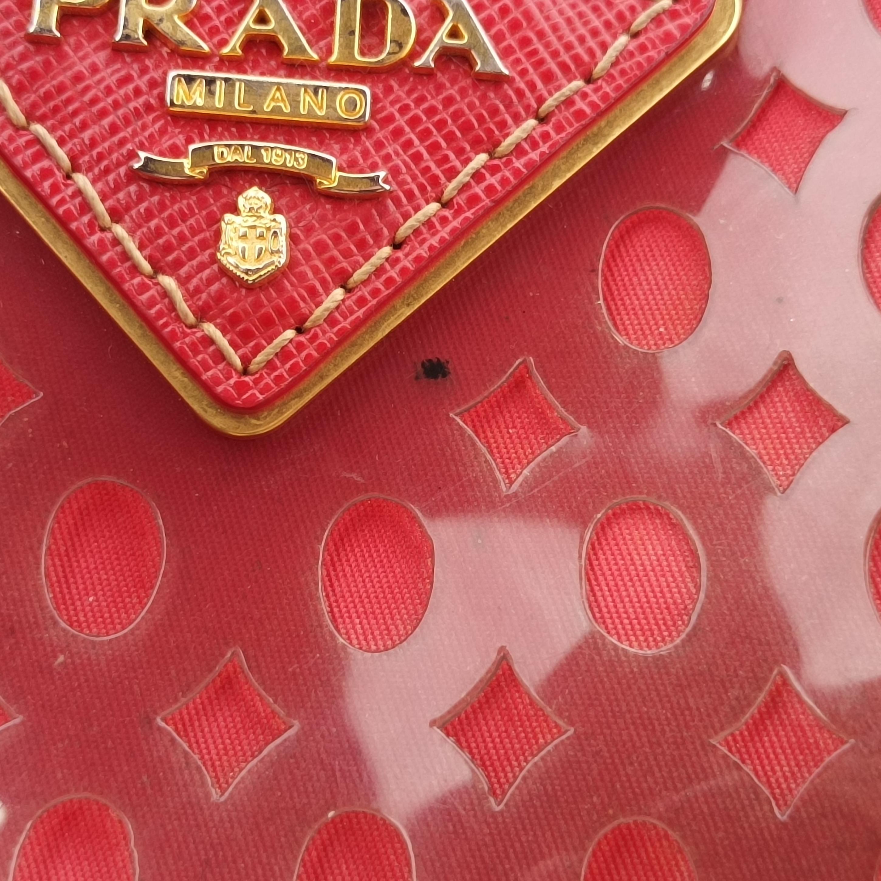 Pre-owned Prada Perforated Tote Red PVC  shoulderbag | stylenewstar