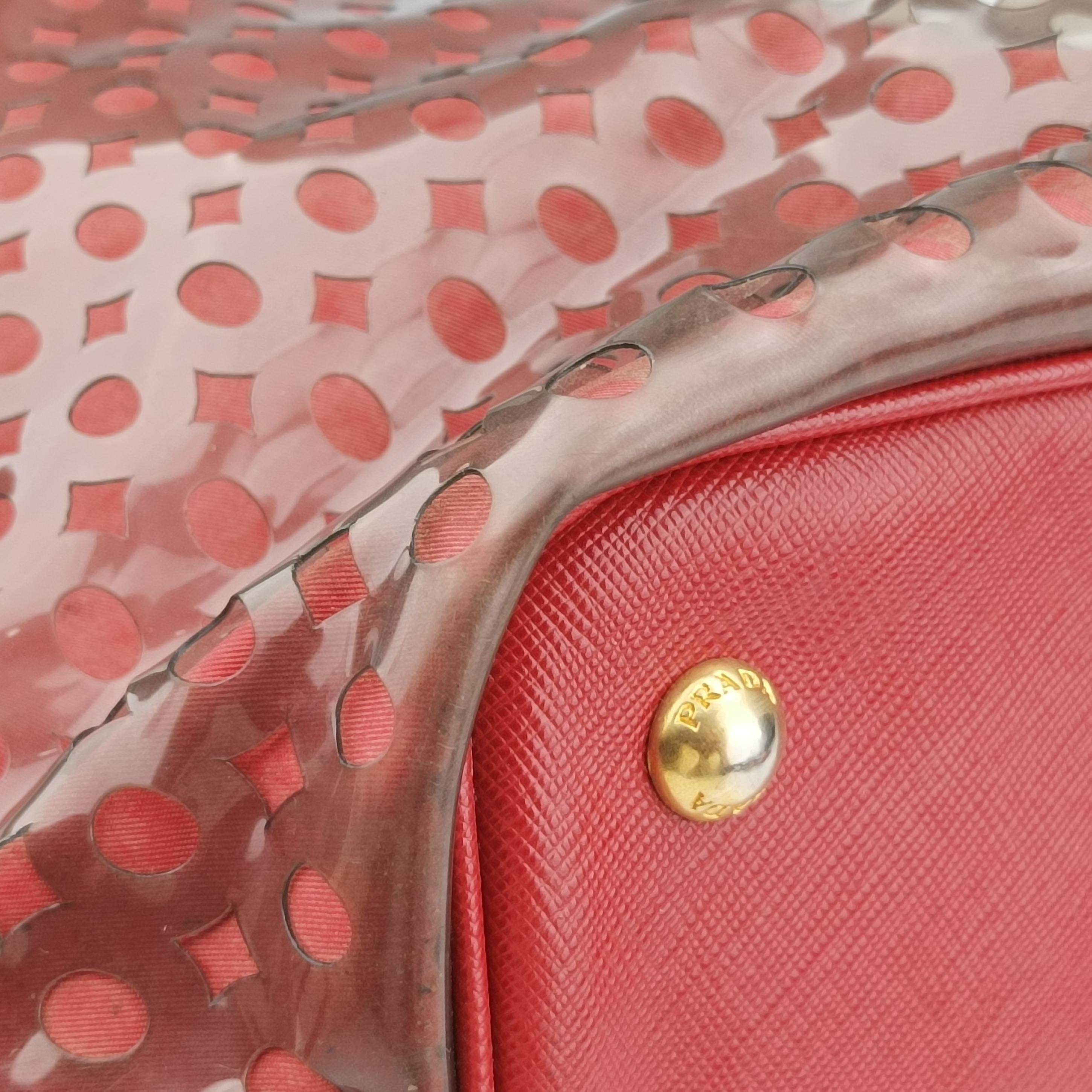 Pre-owned Prada Perforated Tote Red PVC  shoulderbag | stylenewstar