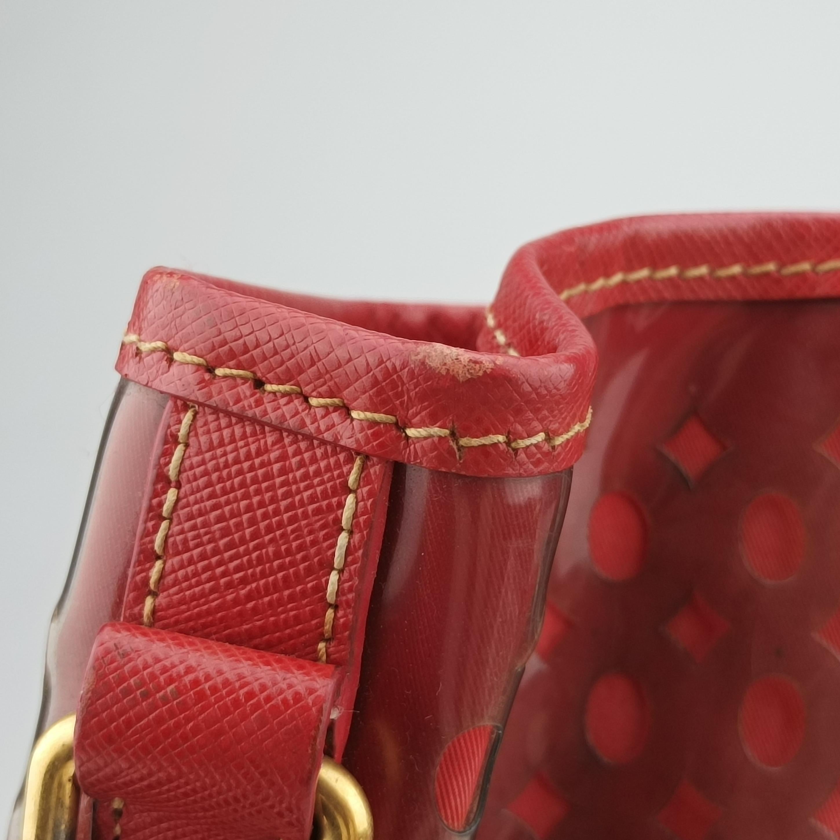 Pre-owned Prada Perforated Tote Red PVC  shoulderbag | stylenewstar