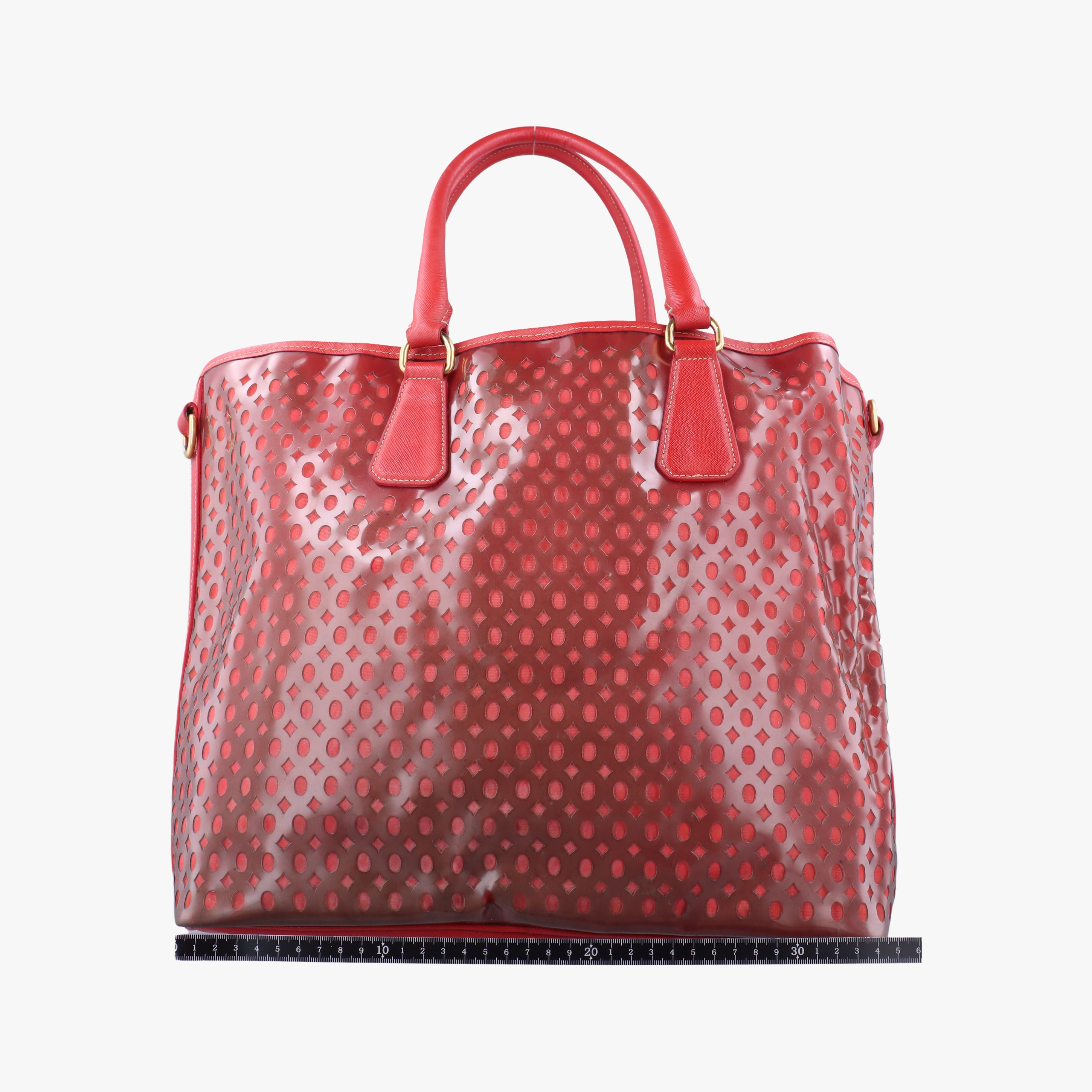 Pre-owned Prada Perforated Tote Red PVC  shoulderbag | stylenewstar