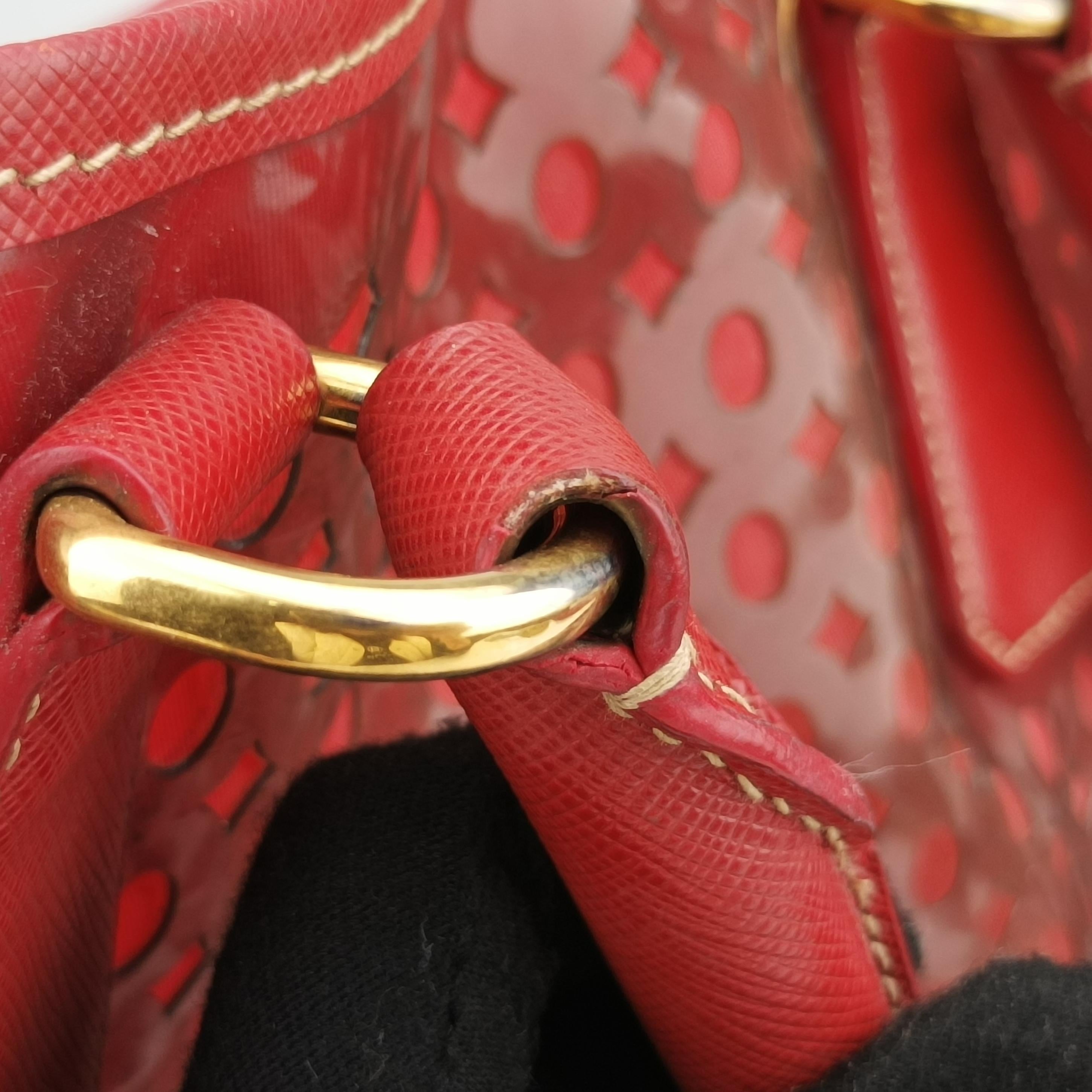 Pre-owned Prada Perforated Tote Red PVC  shoulderbag | stylenewstar
