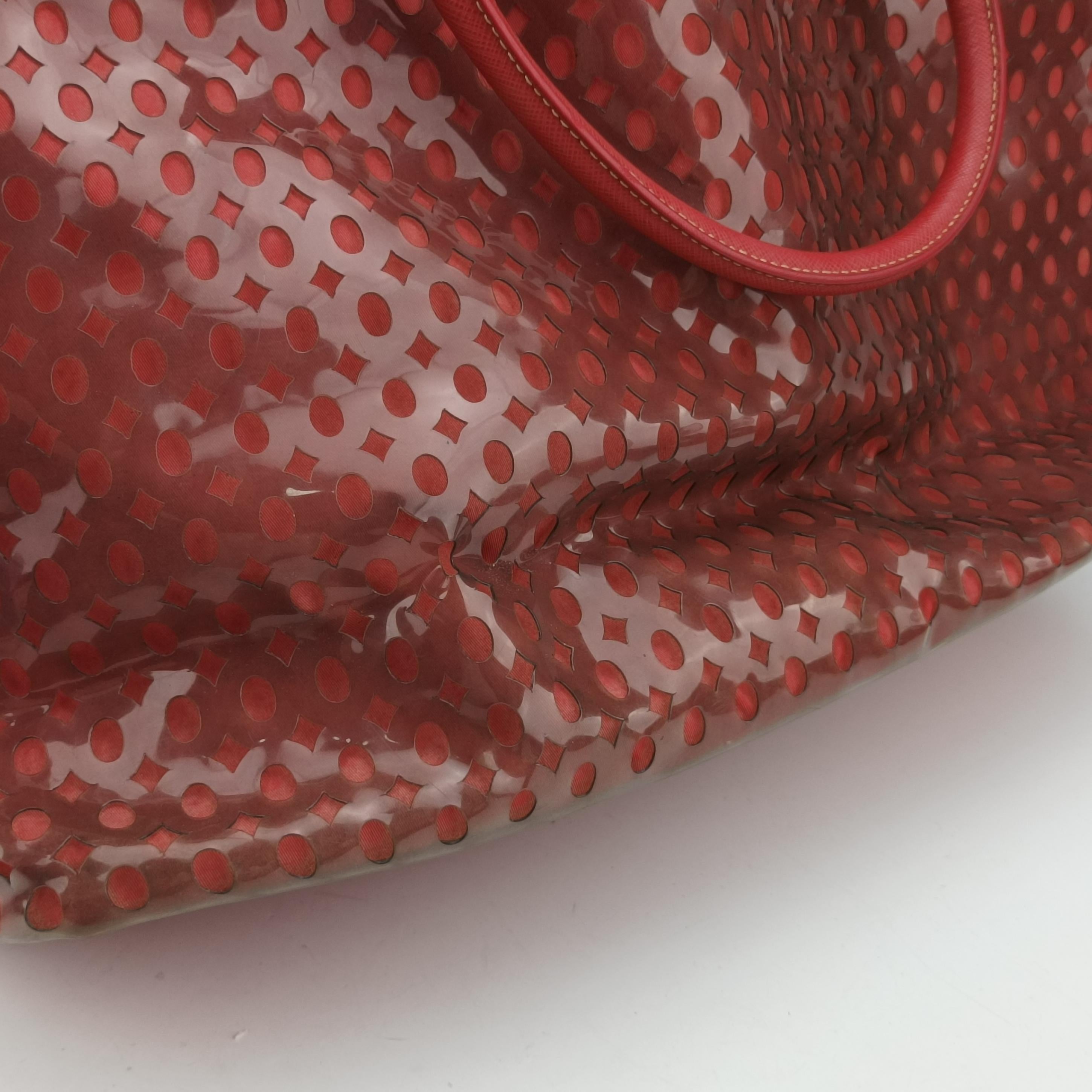 Pre-owned Prada Perforated Tote Red PVC  shoulderbag | stylenewstar
