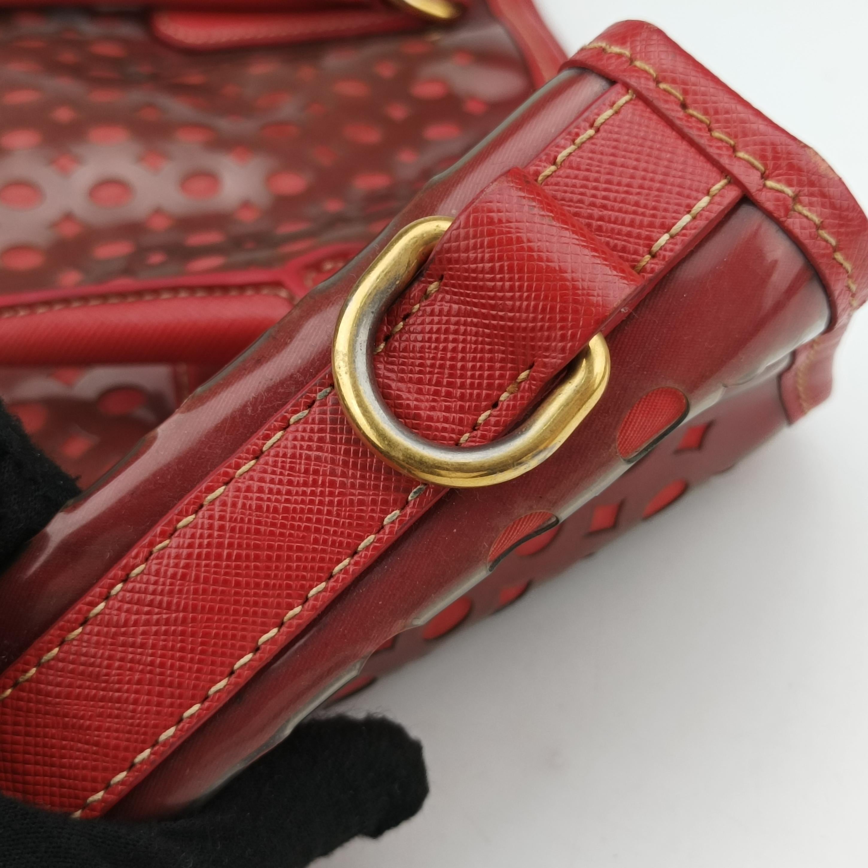 Pre-owned Prada Perforated Tote Red PVC  shoulderbag | stylenewstar