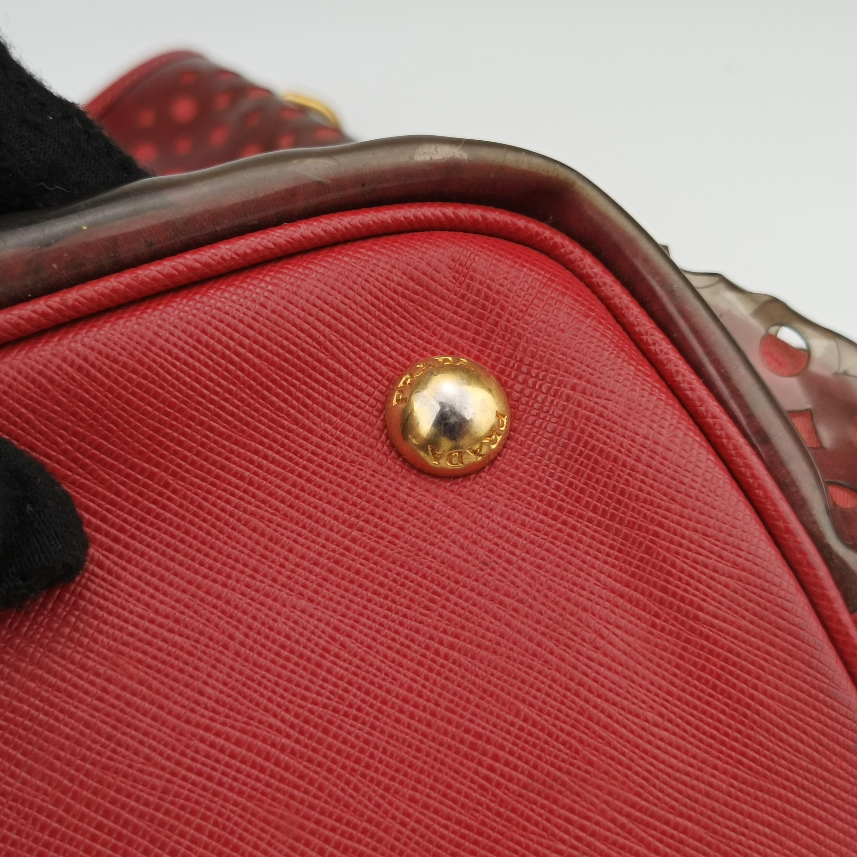 Pre-owned Prada Perforated Tote Red PVC  shoulderbag | stylenewstar