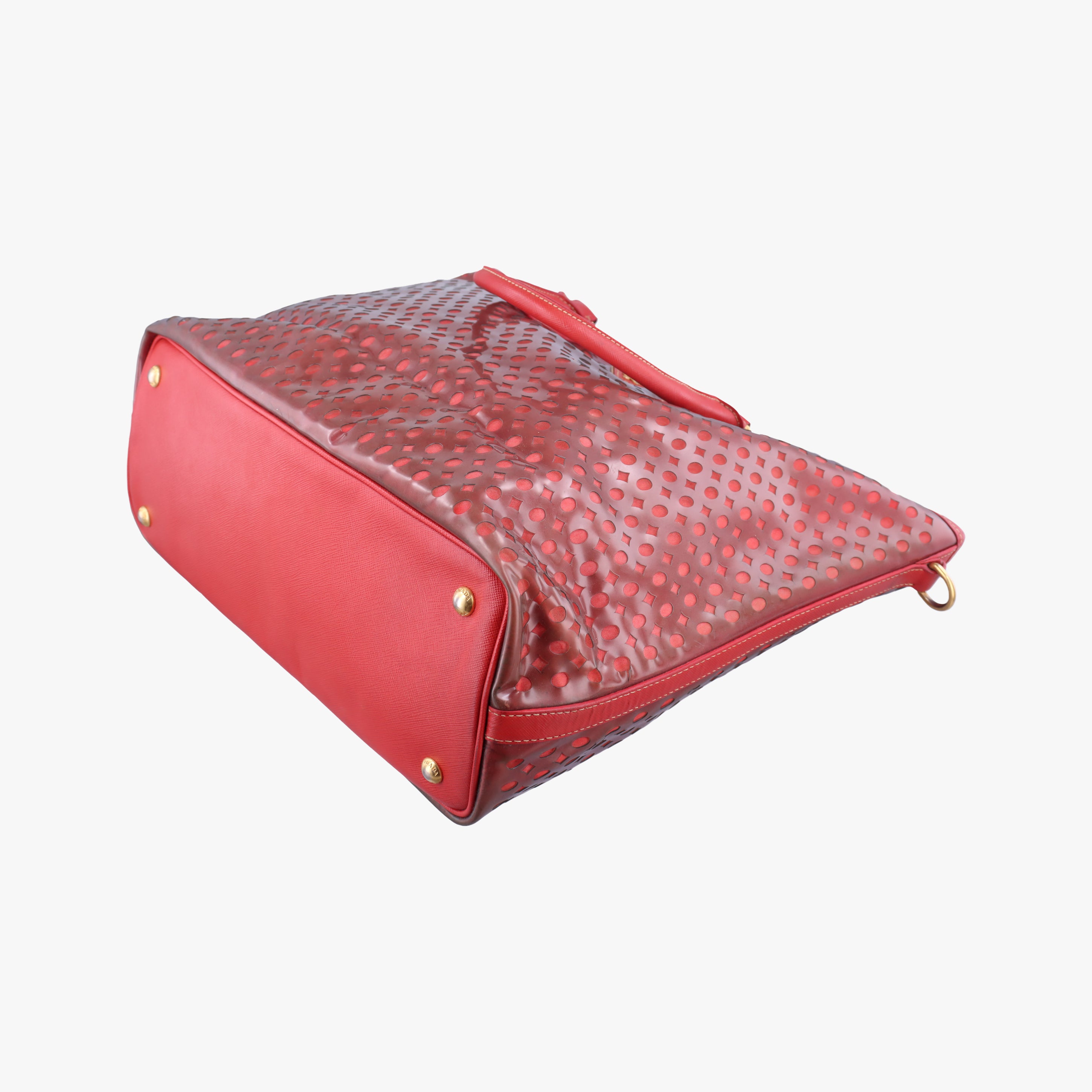 Pre-owned Prada Perforated Tote Red PVC  shoulderbag | stylenewstar