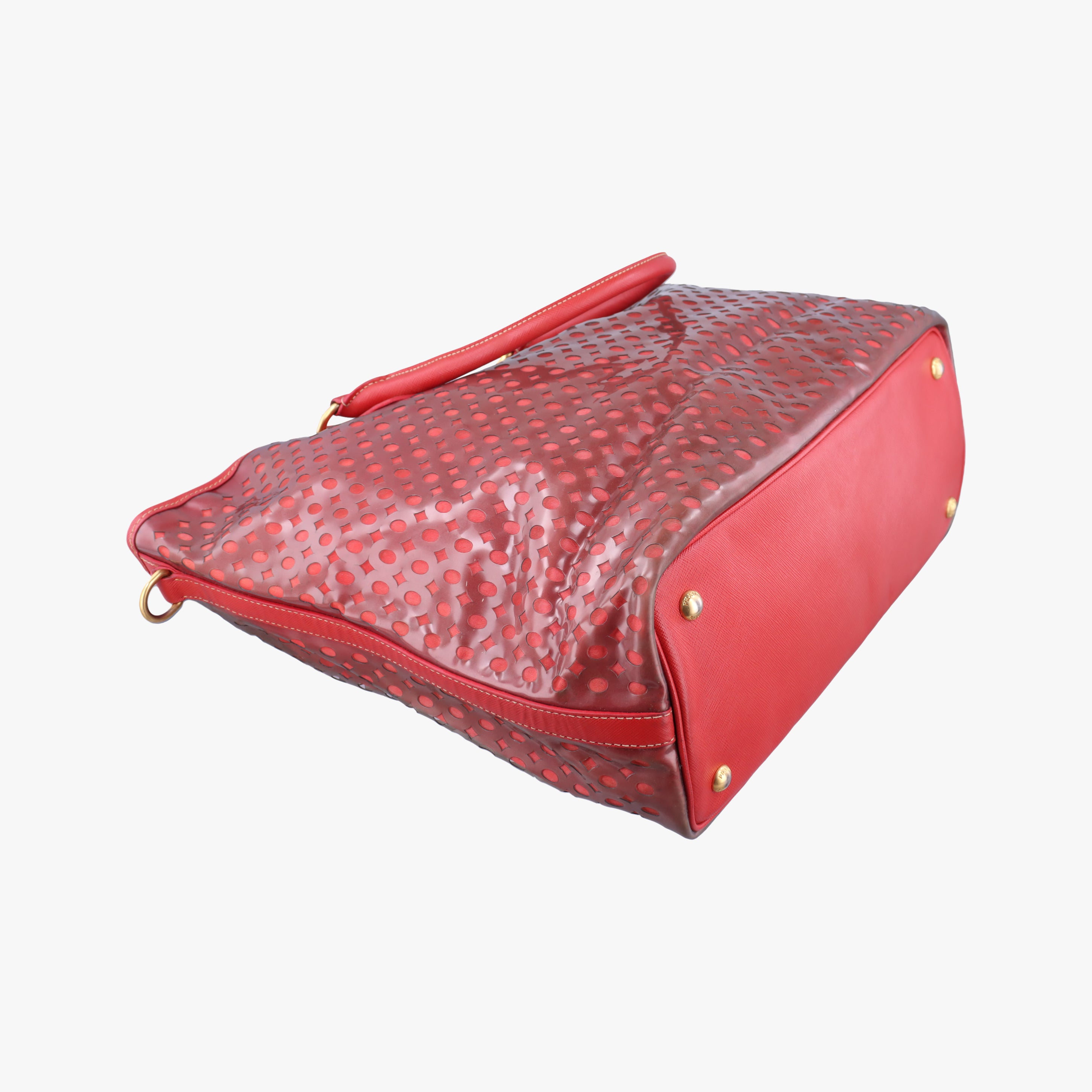 Pre-owned Prada Perforated Tote Red PVC  shoulderbag | stylenewstar