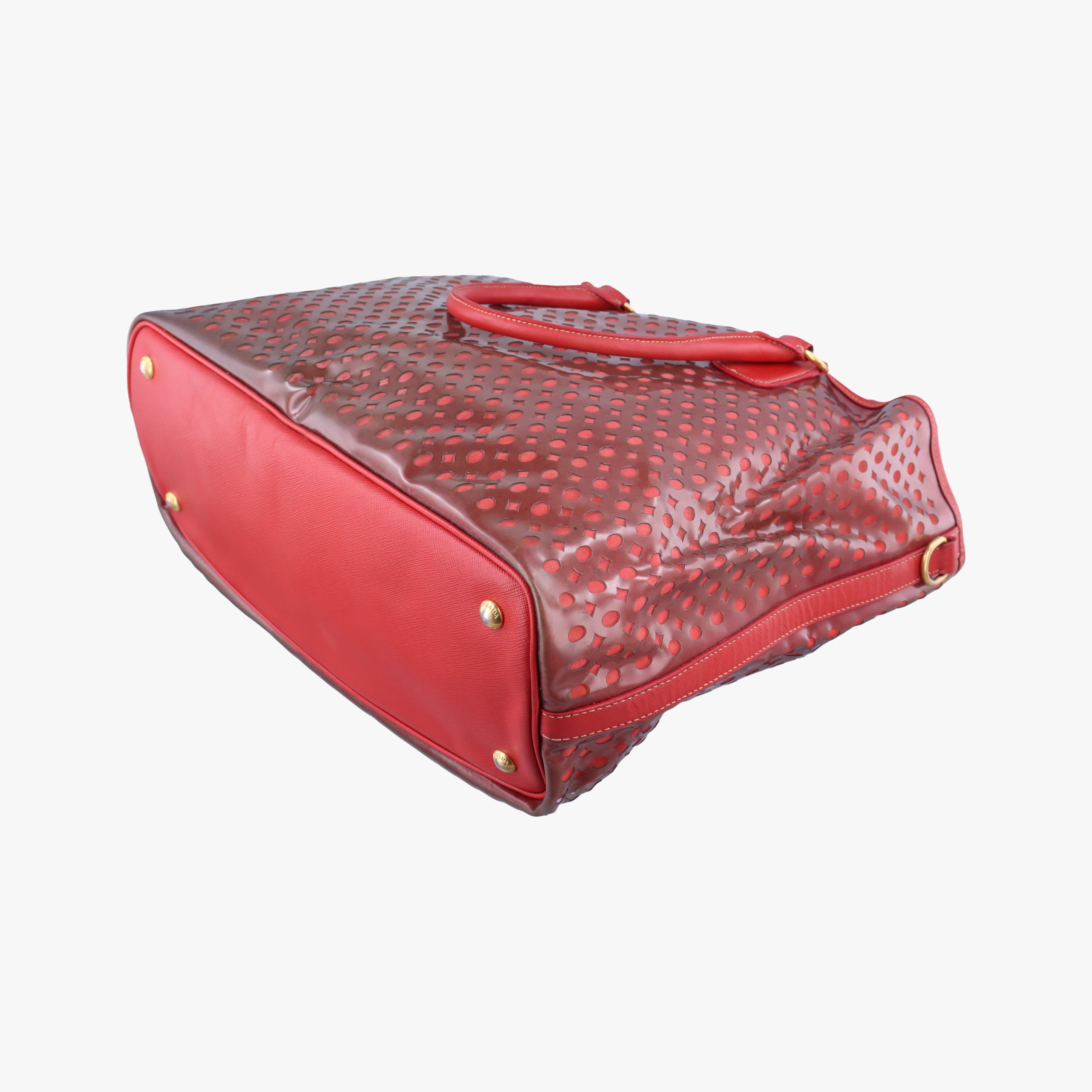 Pre-owned Prada Perforated Tote Red PVC  shoulderbag | stylenewstar