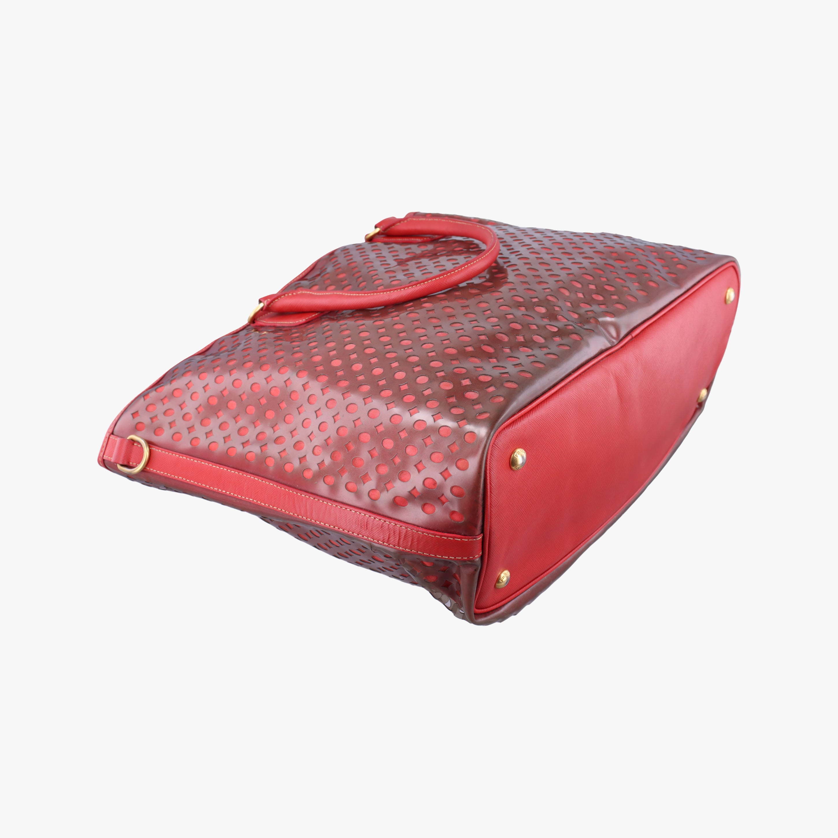 Pre-owned Prada Perforated Tote Red PVC  shoulderbag | stylenewstar