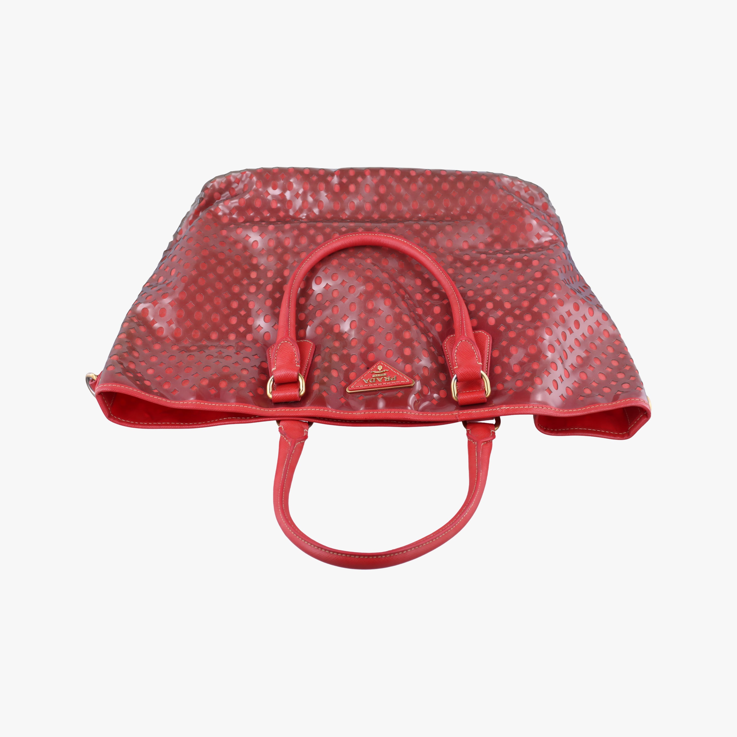 Pre-owned Prada Perforated Tote Red PVC  shoulderbag | stylenewstar
