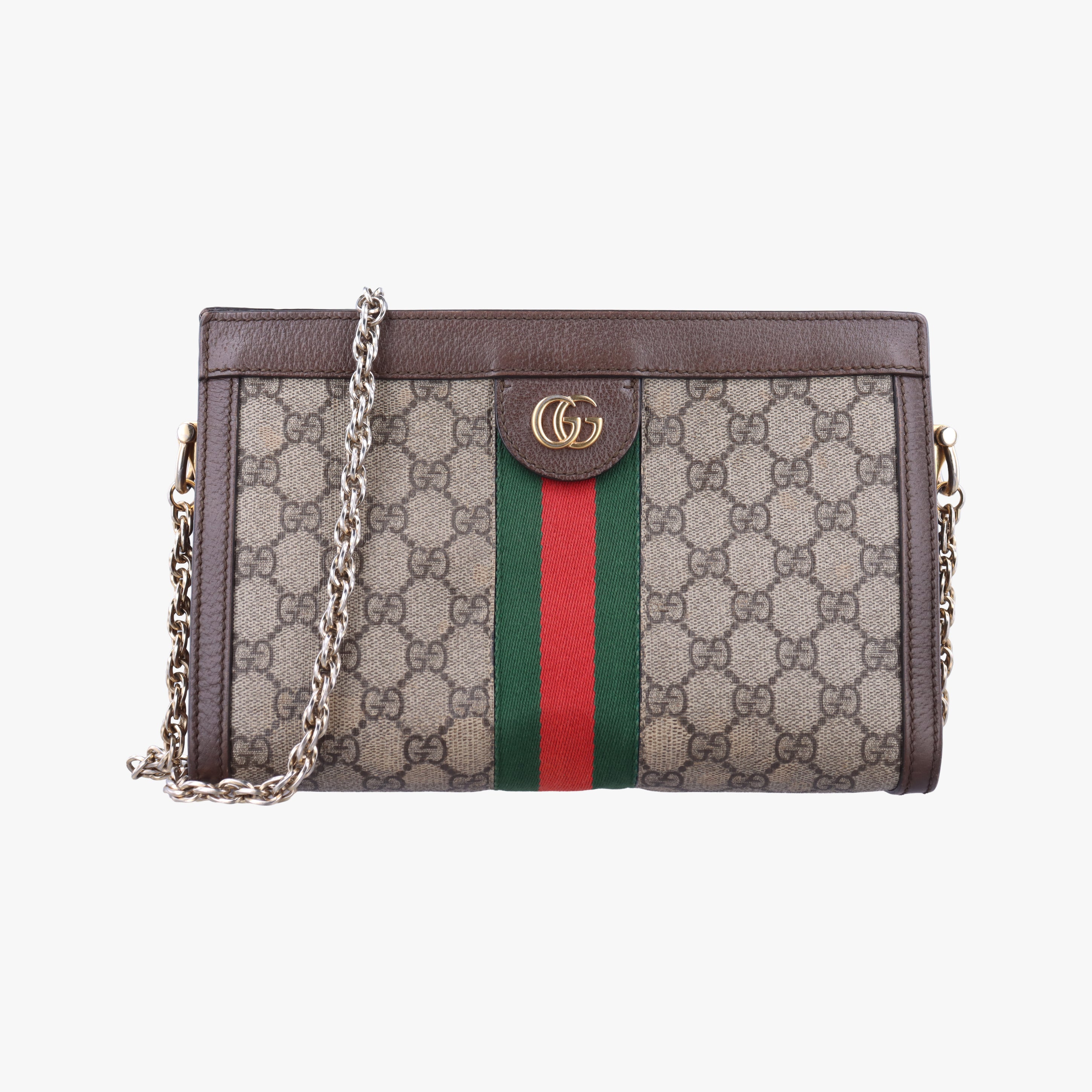 Pre-owned Gucci Ophidia Brown×Red×Green PVC coated canvas×leather 503877 shoulderbag | stylenewstar