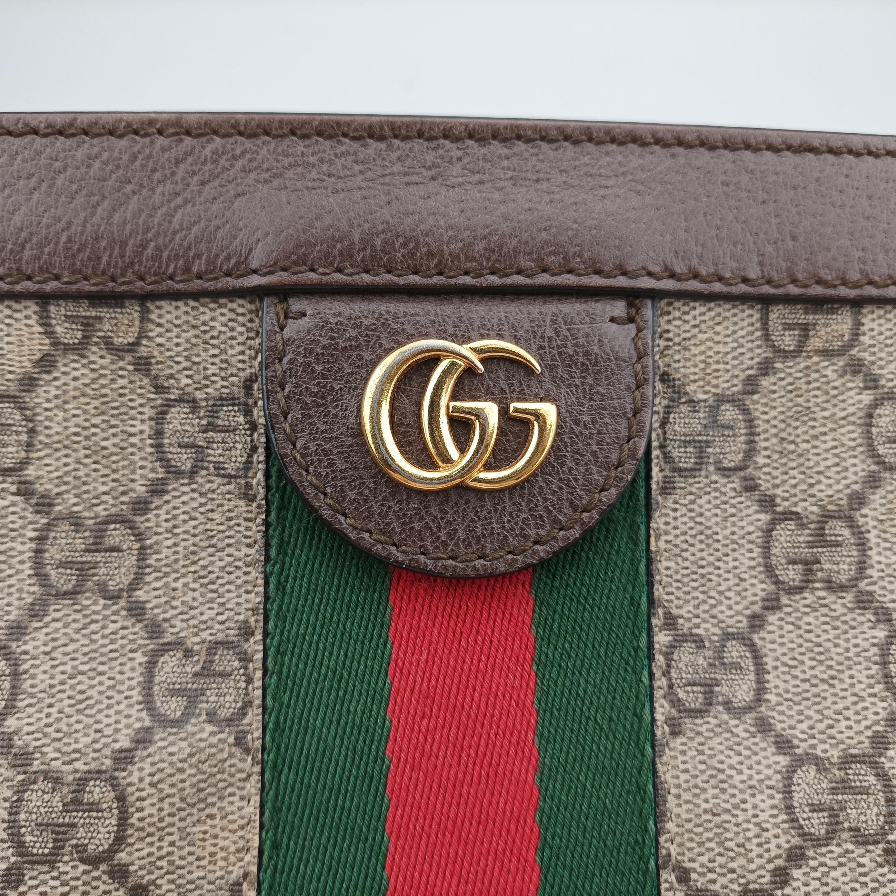 Pre-owned Gucci Ophidia Brown×Red×Green PVC coated canvas×leather 503877 shoulderbag | stylenewstar