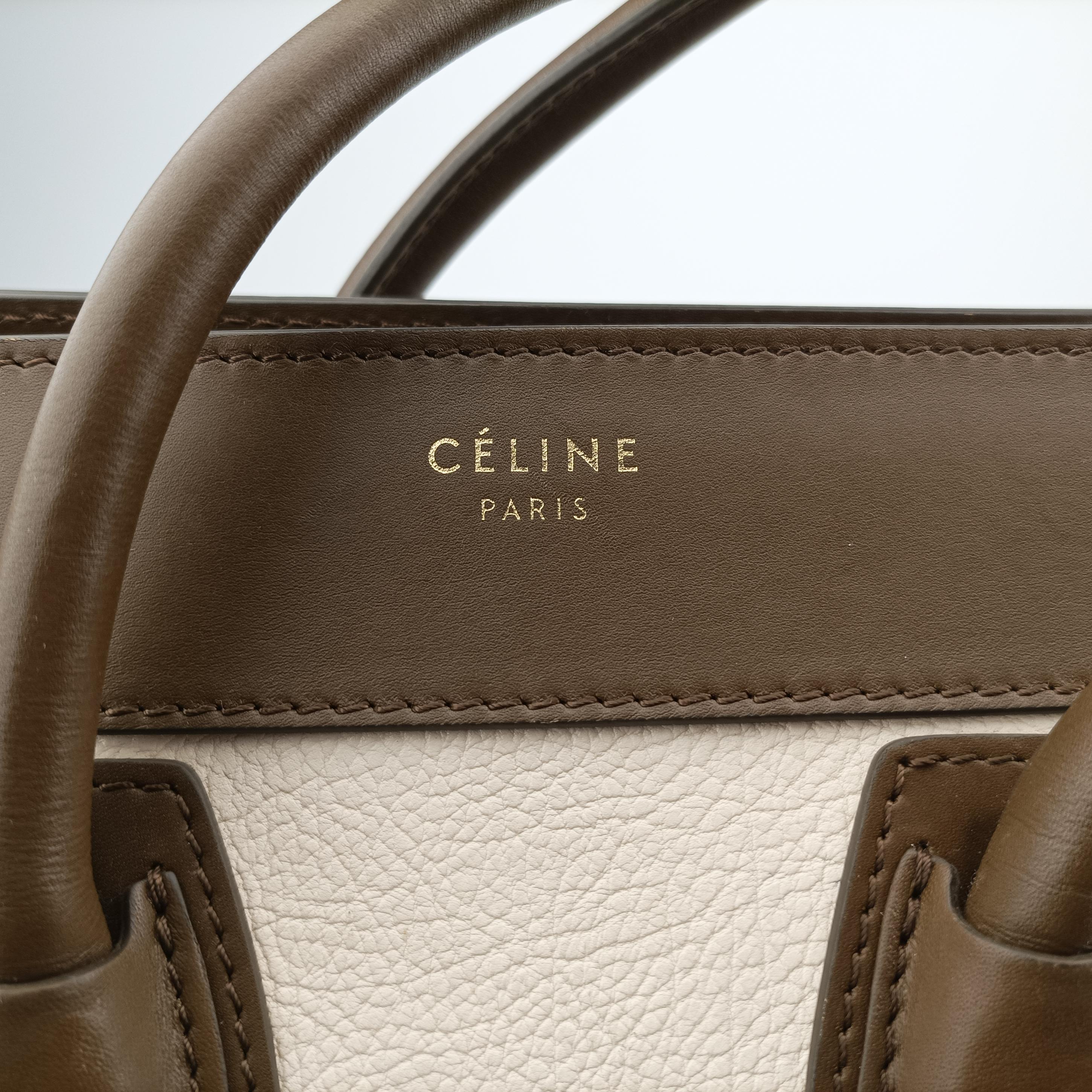 Pre-owned Celine Luggage Mini Shopper Beige×white×black Suede × Leather  handbag | stylenewstar