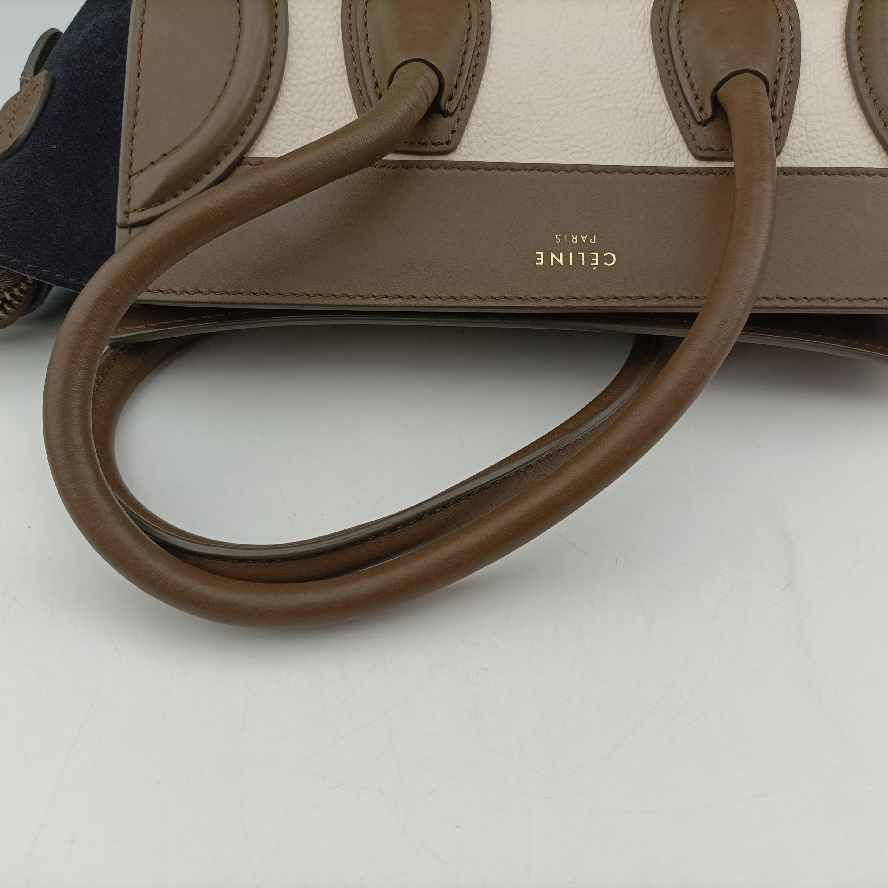 Pre-owned Celine Luggage Mini Shopper Beige×white×black Suede × Leather  handbag | stylenewstar