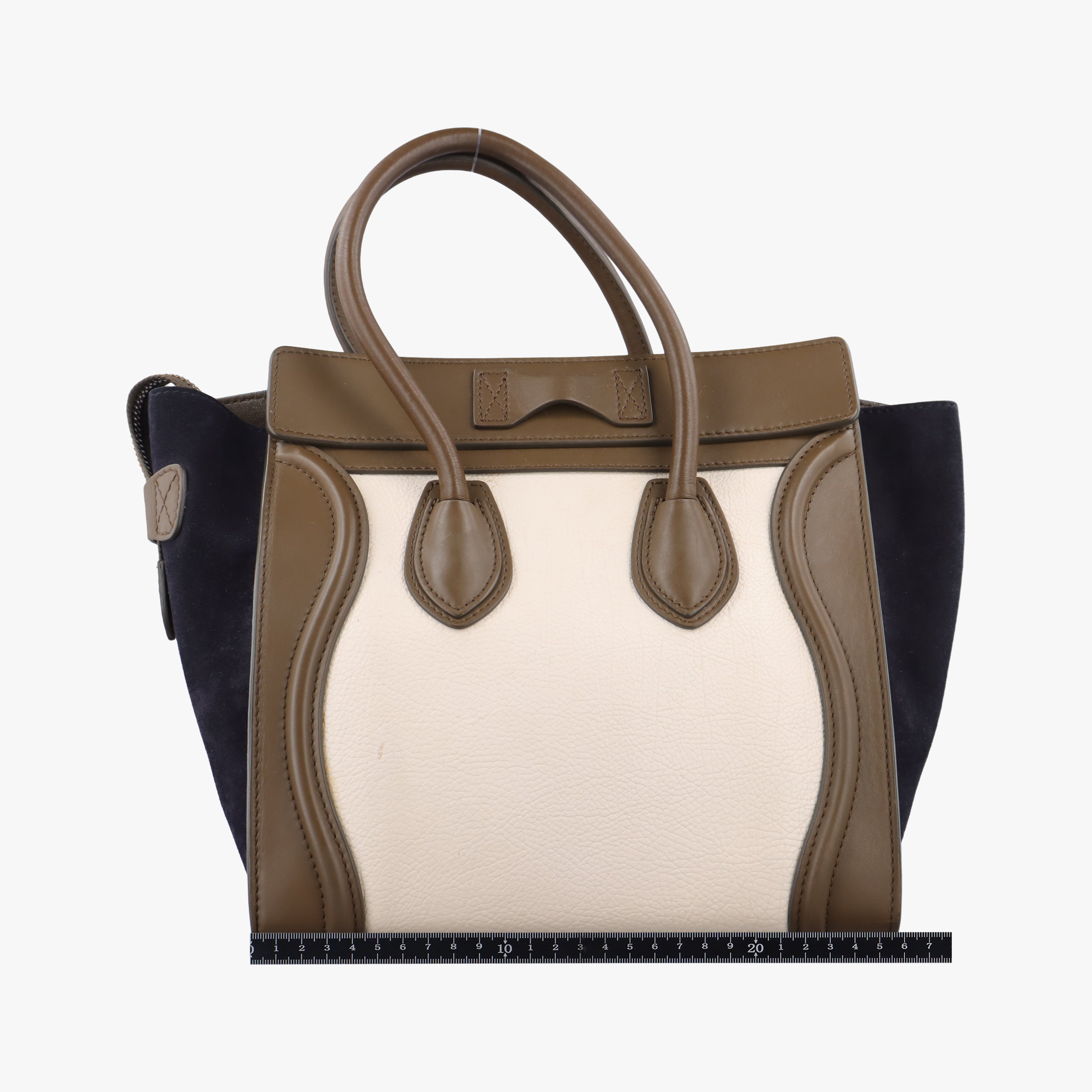 Pre-owned Celine Luggage Mini Shopper Beige×white×black Suede × Leather  handbag | stylenewstar