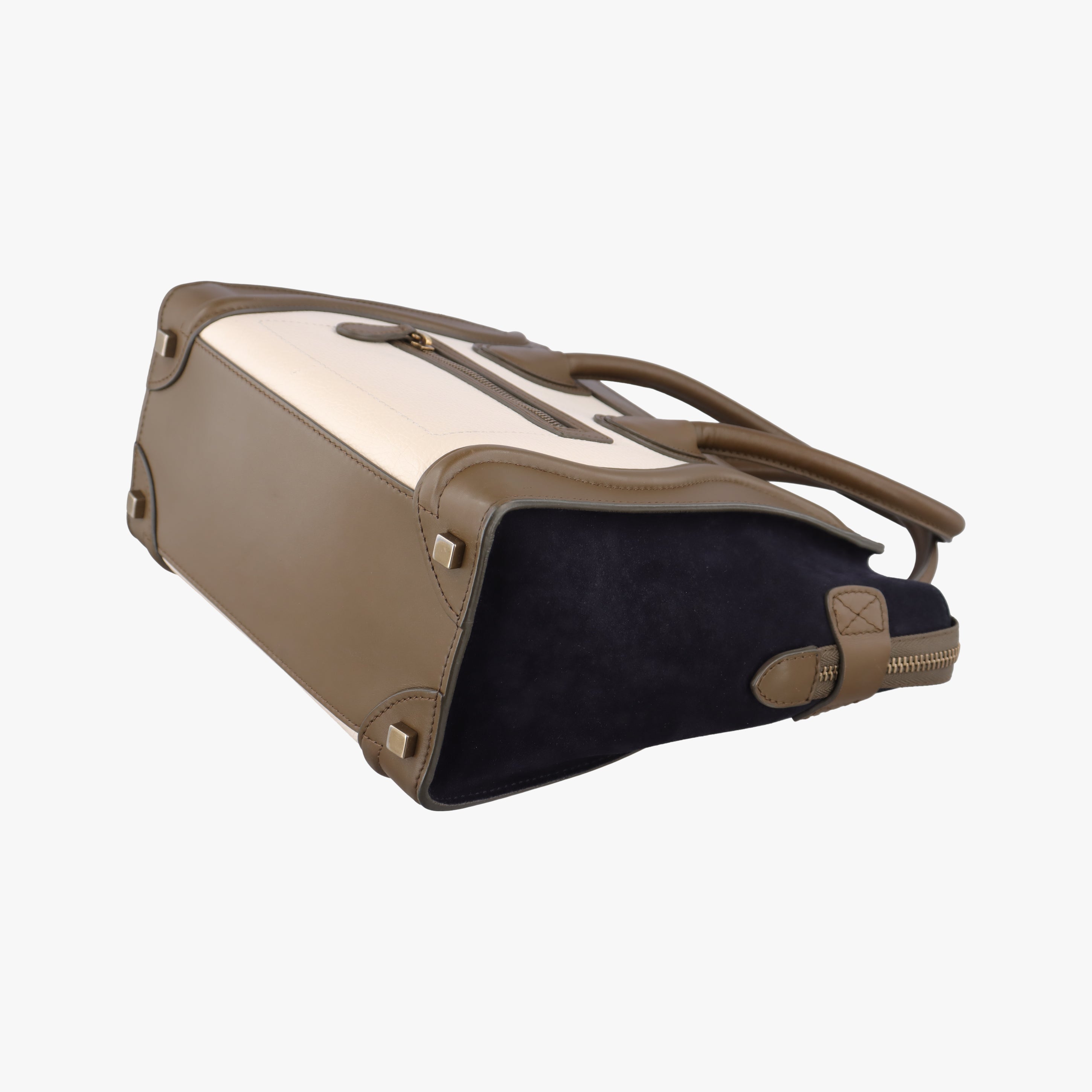 Pre-owned Celine Luggage Mini Shopper Beige×white×black Suede × Leather  handbag | stylenewstar