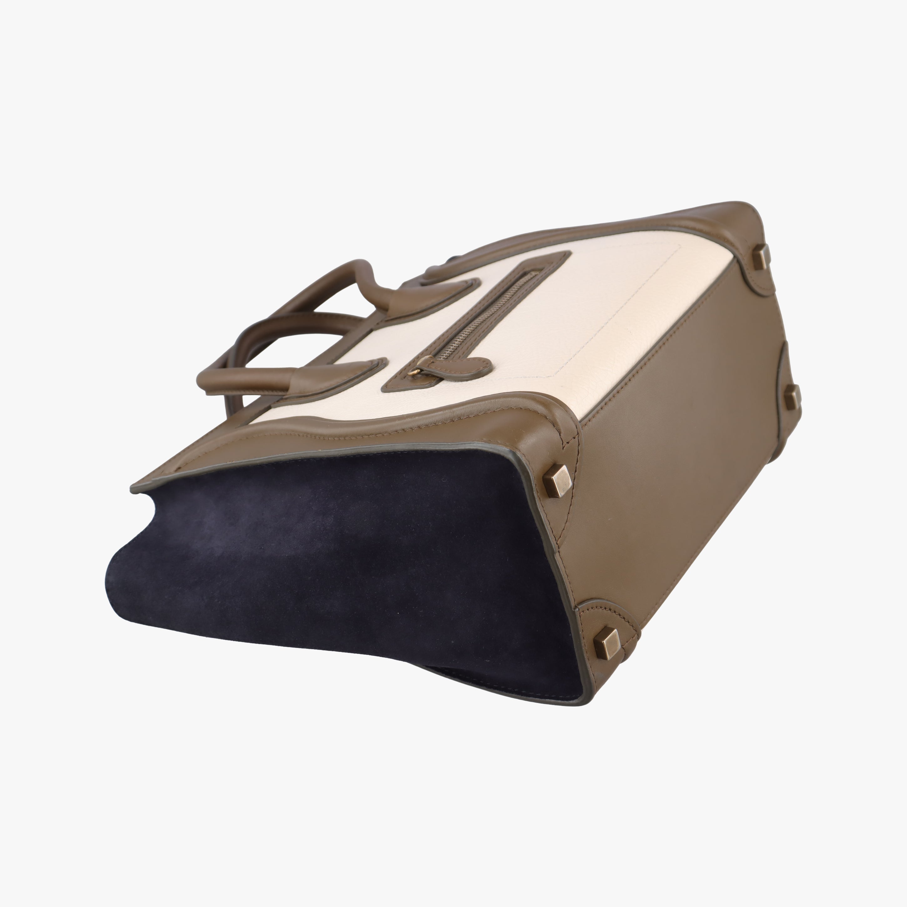 Pre-owned Celine Luggage Mini Shopper Beige×white×black Suede × Leather  handbag | stylenewstar